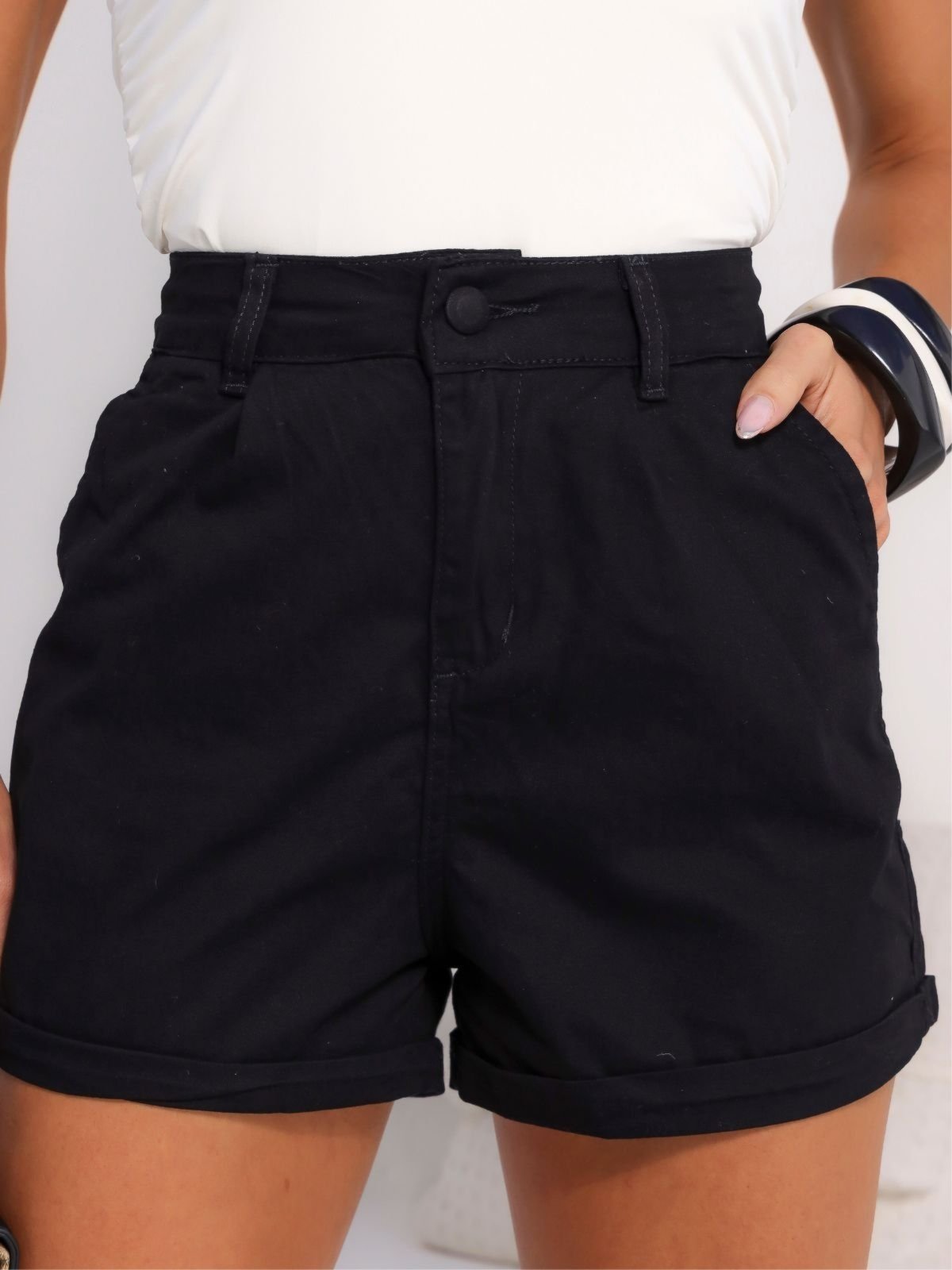 Shorts Sarja Alfaiataria Preto Feminino