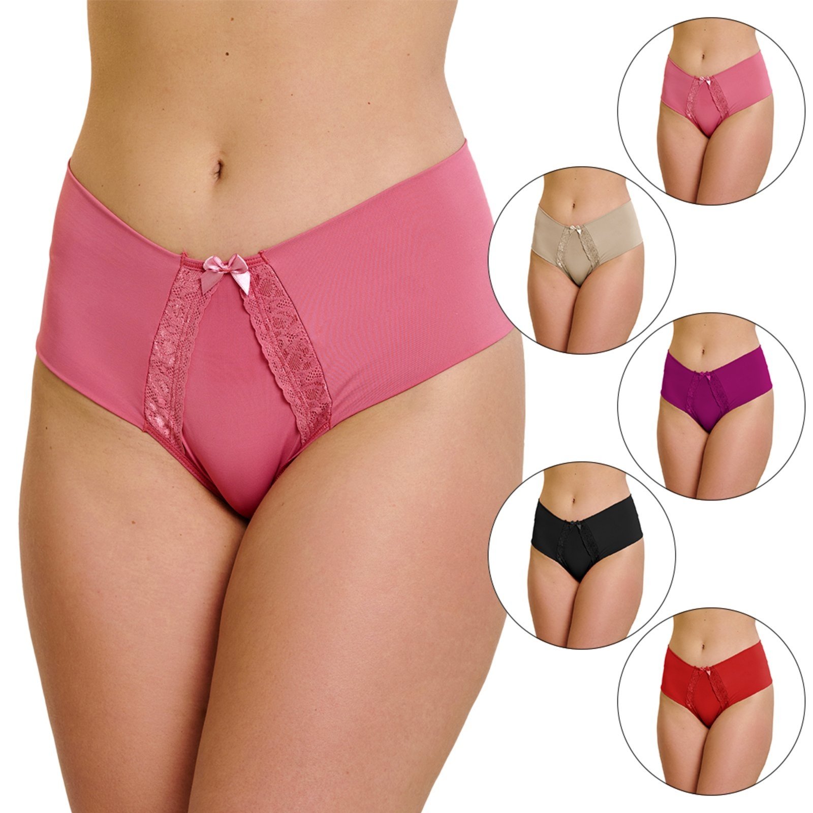 Kit 6 Calcinha Tetê Variedades Cintura Alta Forro 100% Algodão Confortável Detalhe em Renda