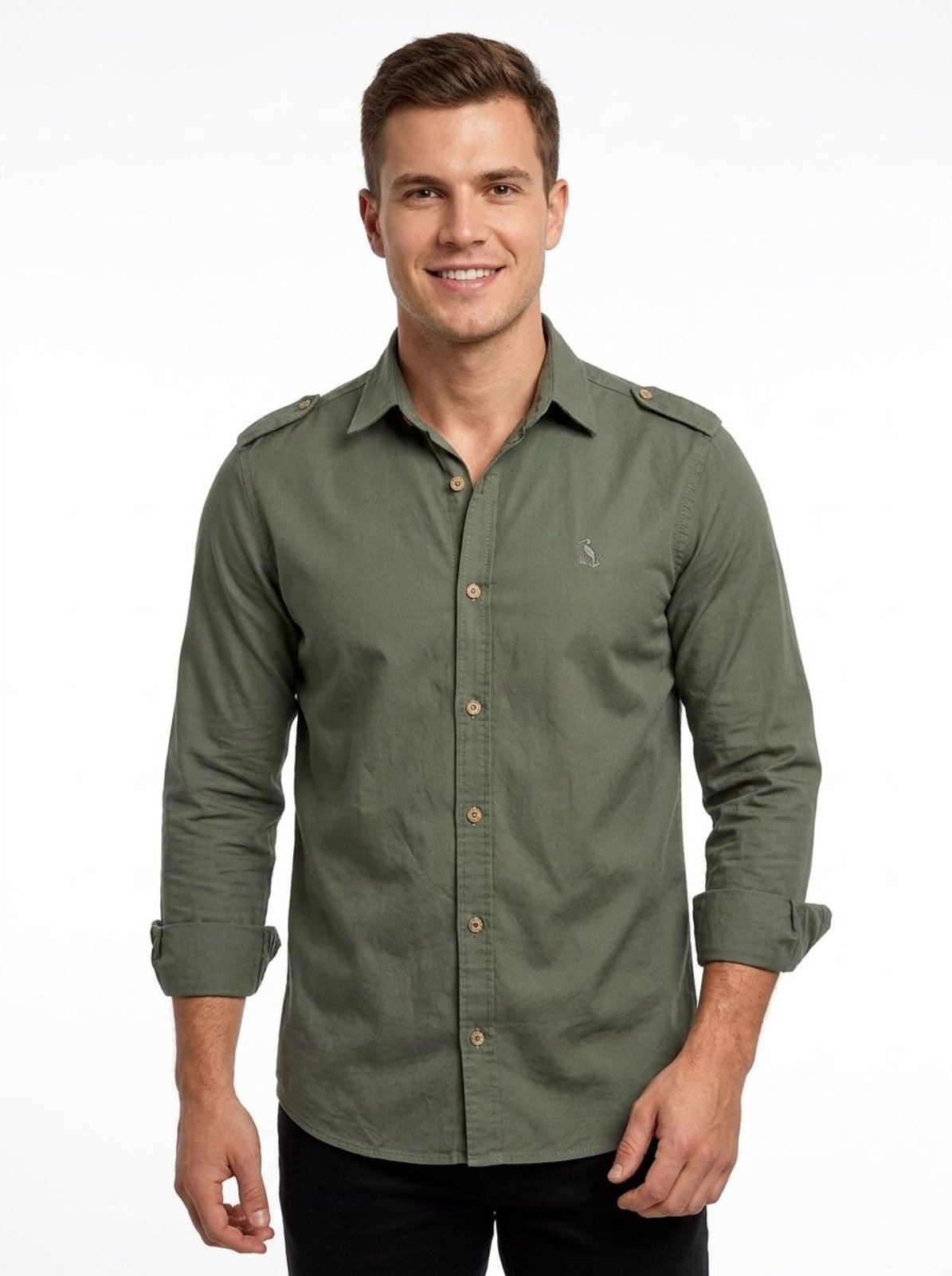 Camisa Estilo Militar Amil Comfort Pewter Com Lapela nos Ombros M/Longa Lançamento Luxo Militar