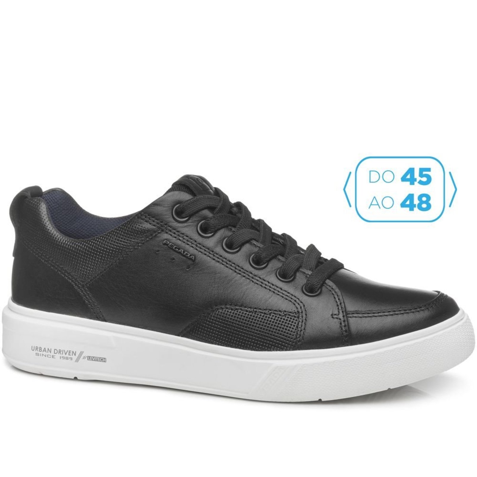 Tênis Casual Pegada Masculino Plus Size em Couro Preto 511902-06 Tenis Casual Pegada Masculino Plus Size em Couro Preto 511902-06 45