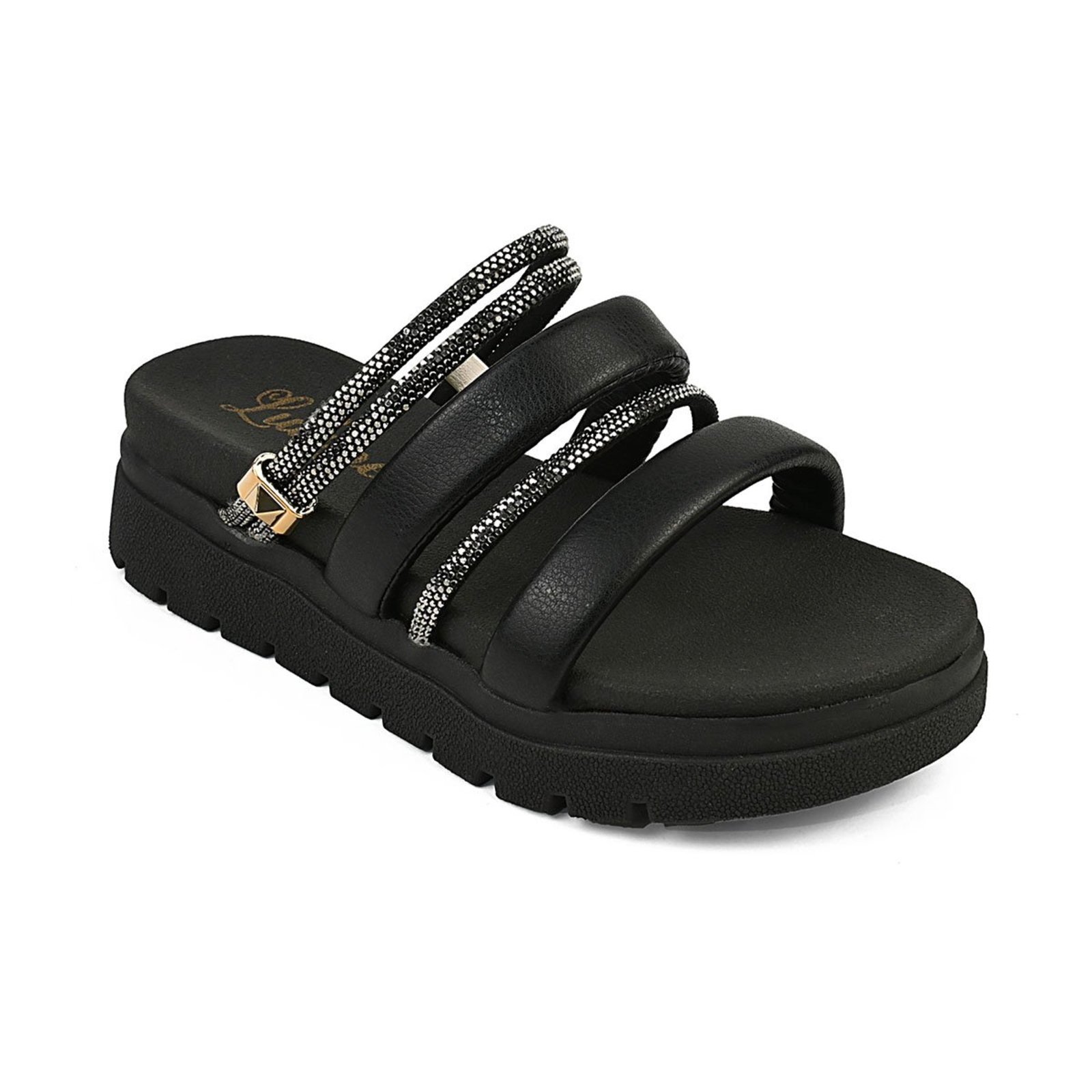 Infantil - Sandália Menina Plataforma Strass Multiuso Preto Lulopé Feminina
