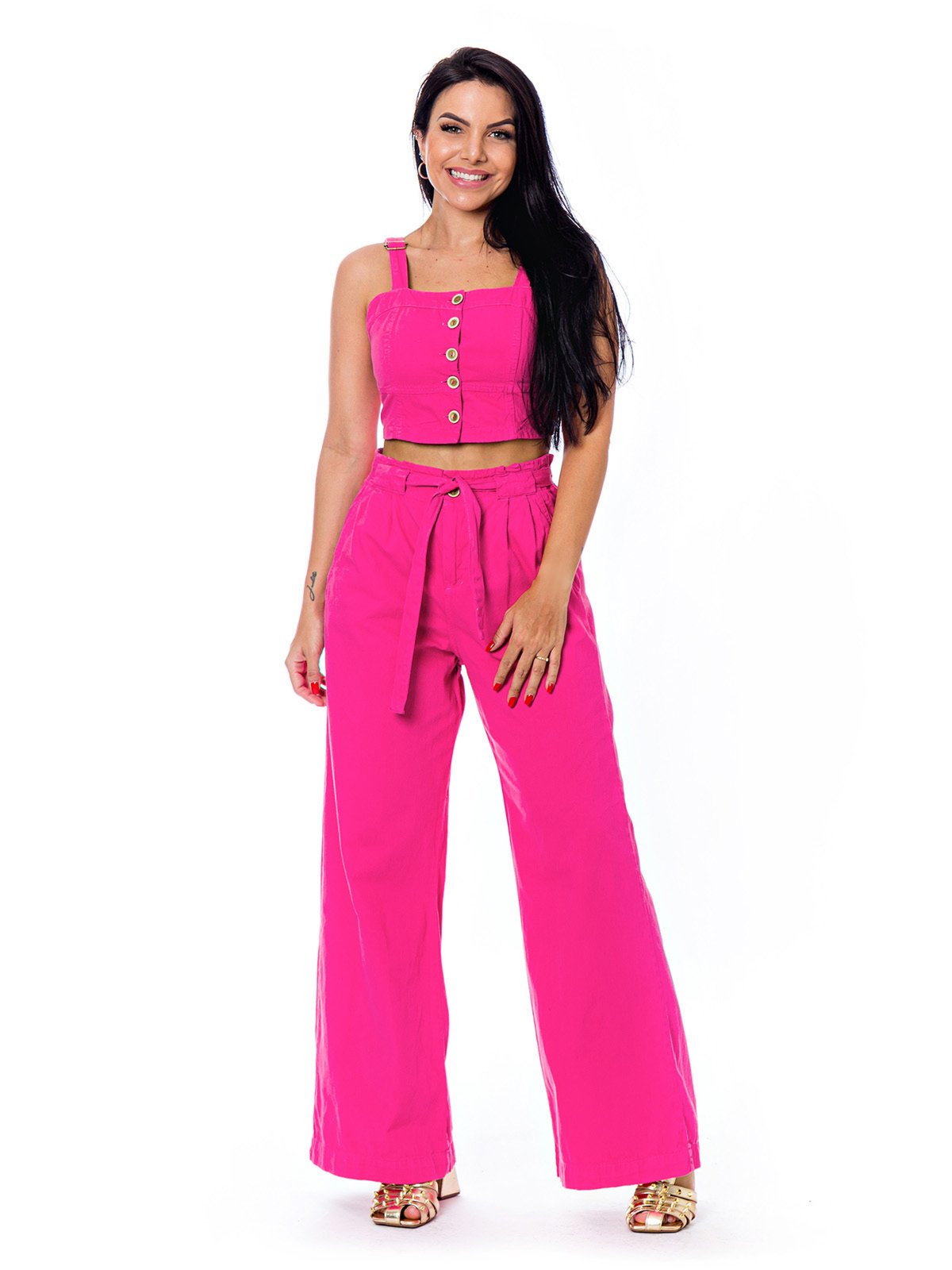 Conjunto Restrito Jeans Cropped e Calça Pantalona – ROSA