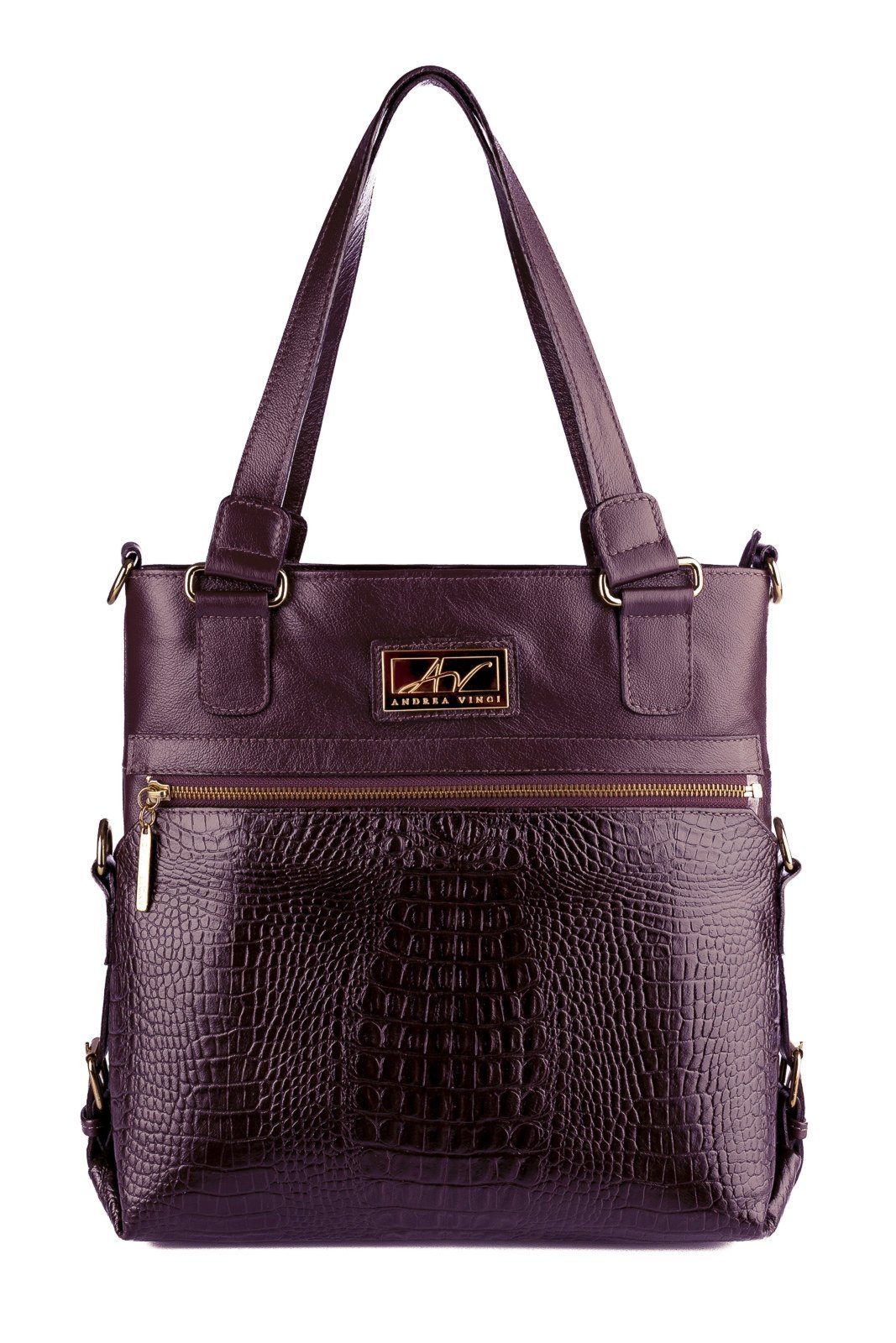 Bolsa de couro 2 em 1 croco Luiza - Marsala