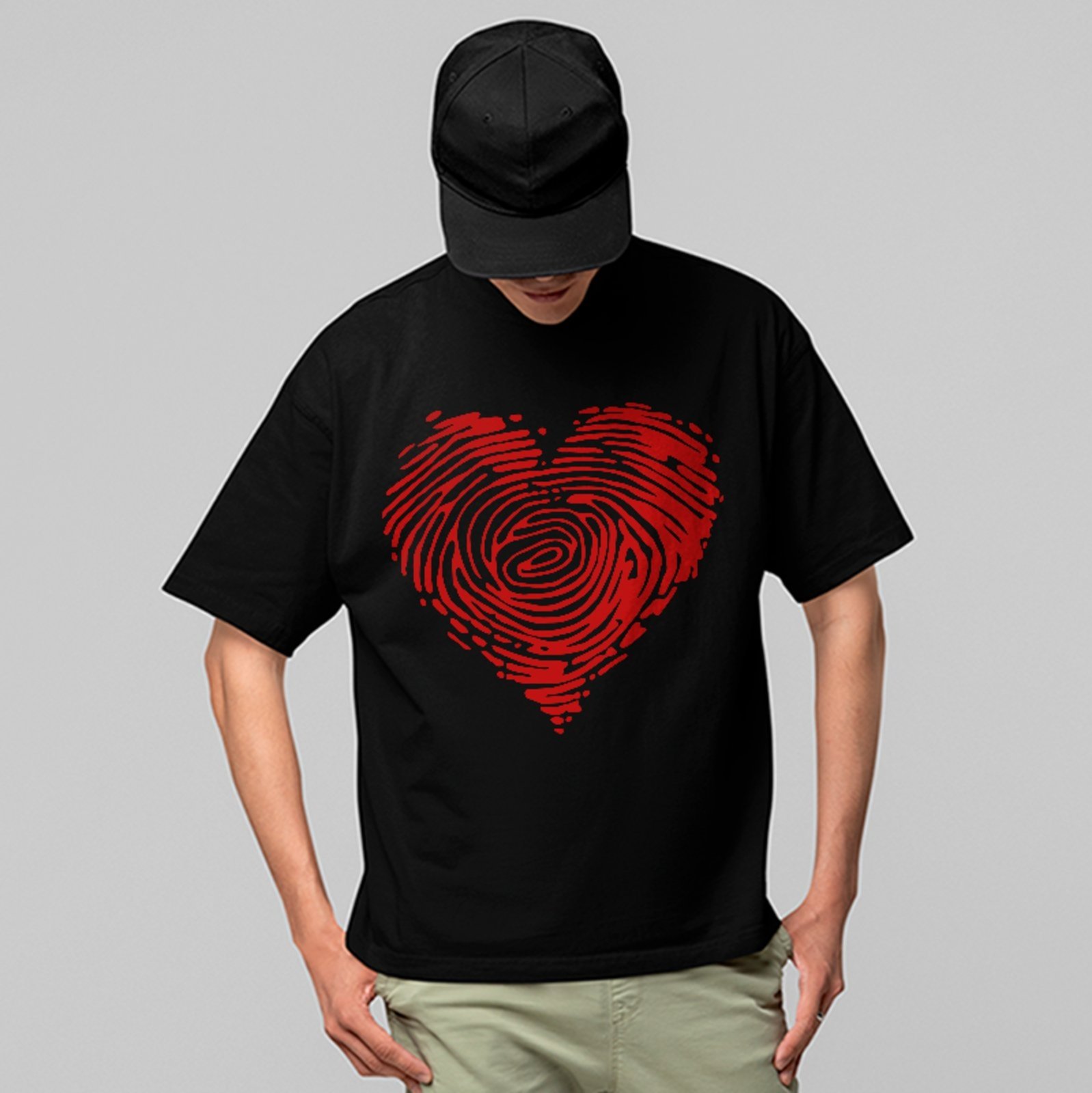 Camiseta Oversized Coração Design Criativo Casual Premium Unissex Preto