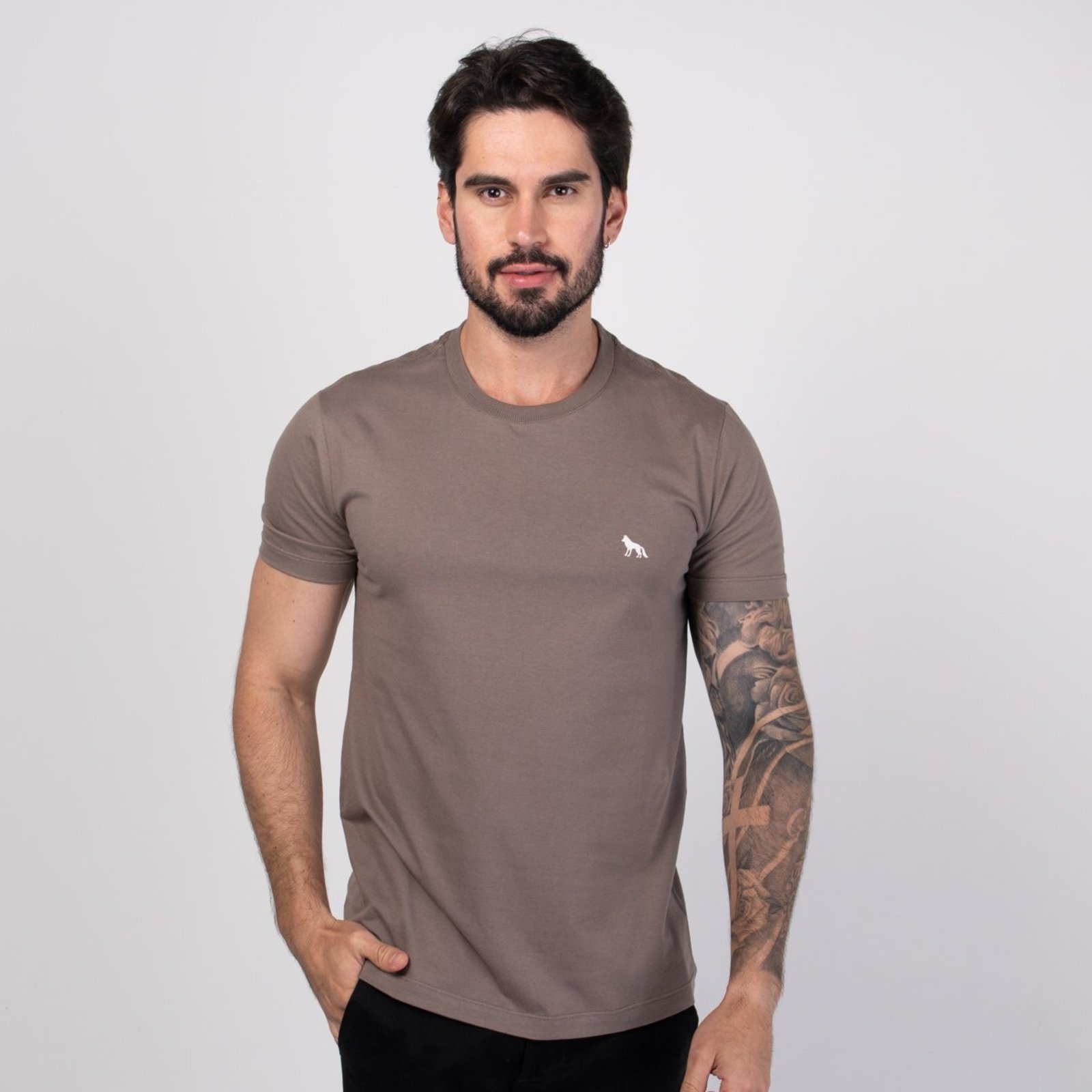Camiseta Acostamento Wolf Casual Marrom Claro