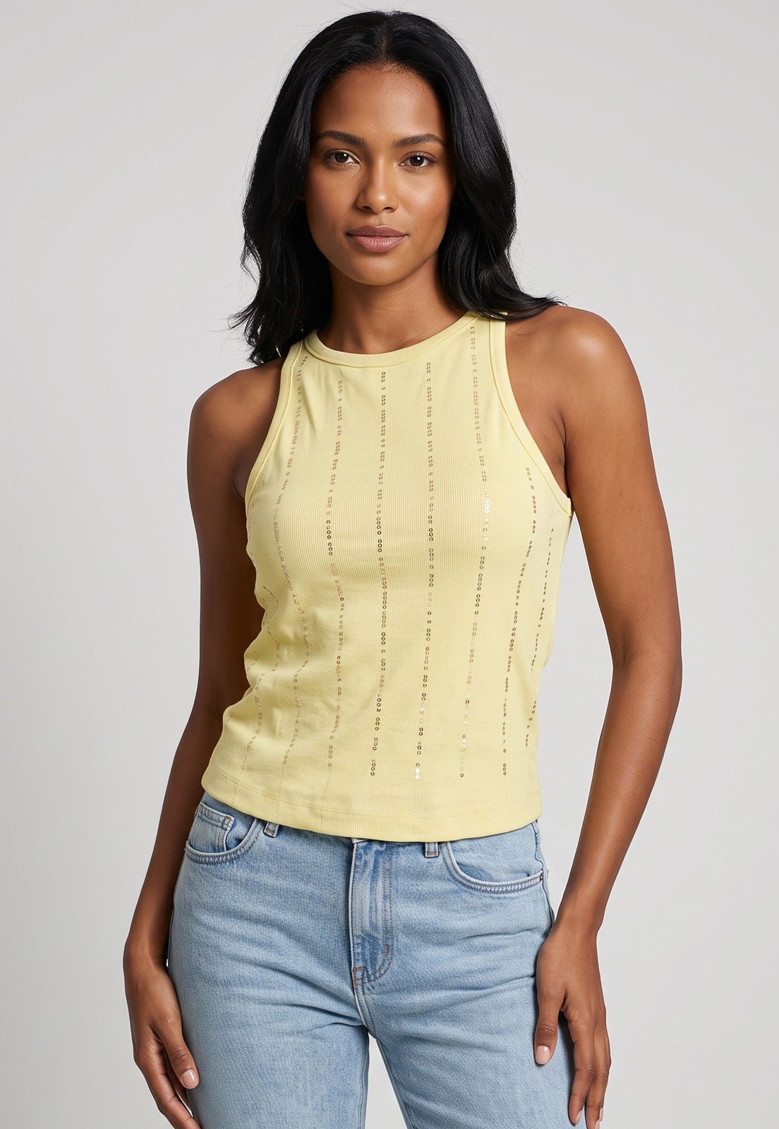 Blusa Feminina Lez a Lez Malha Canelada Marselha Amarela