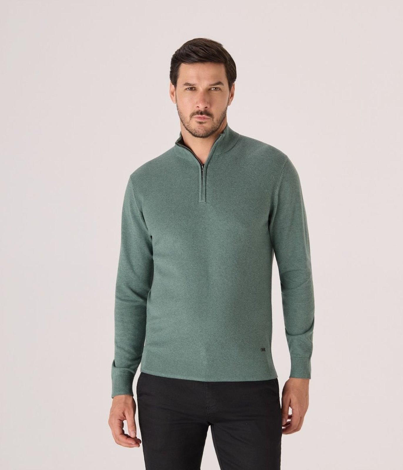 Pullover Makenji Gola Alta Ziper Painel Frente Masculino Verde Medio