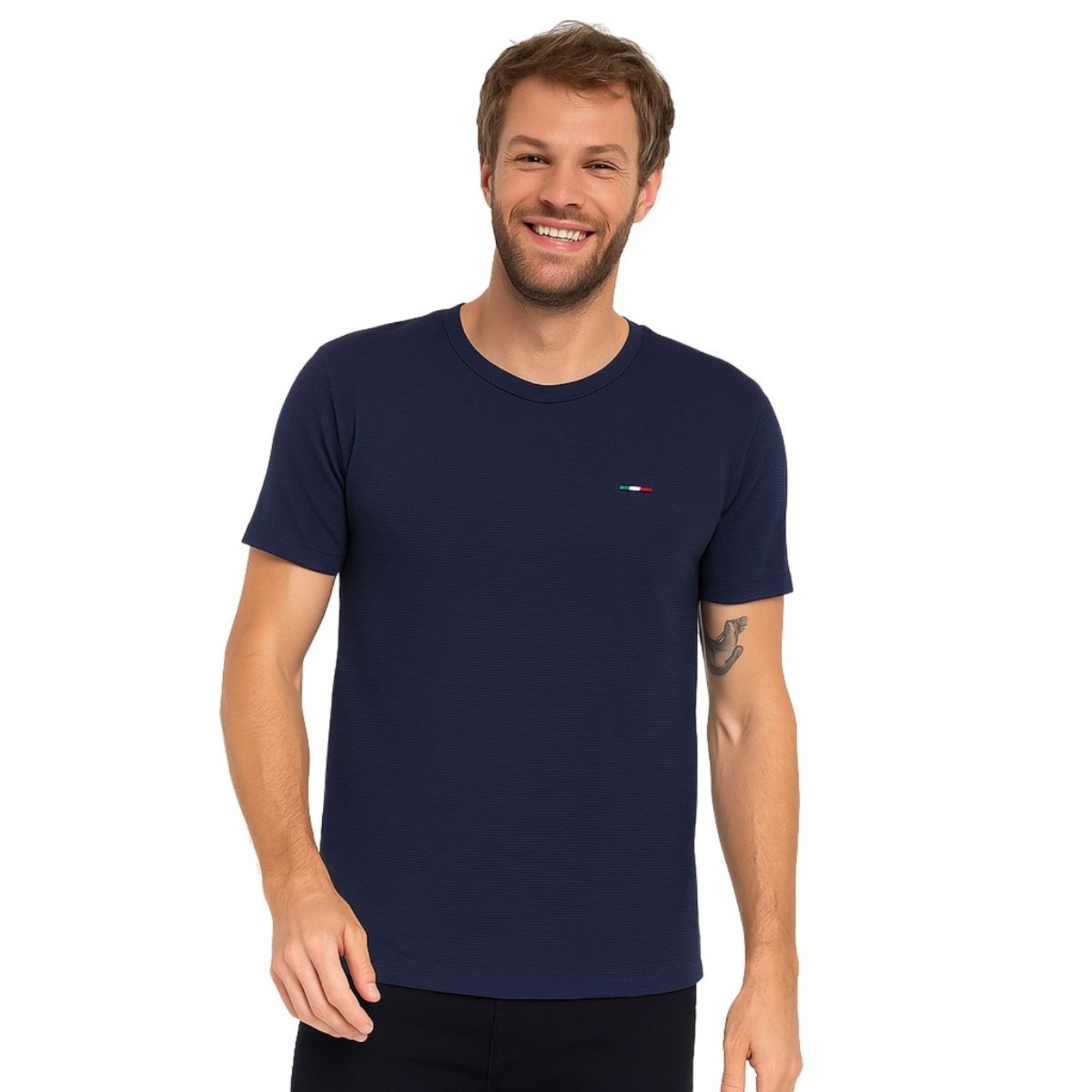 Camiseta Masculina Vih Triny Malha Fusion Premium Gola Careca Estilo Minimalista Europeu Marinho