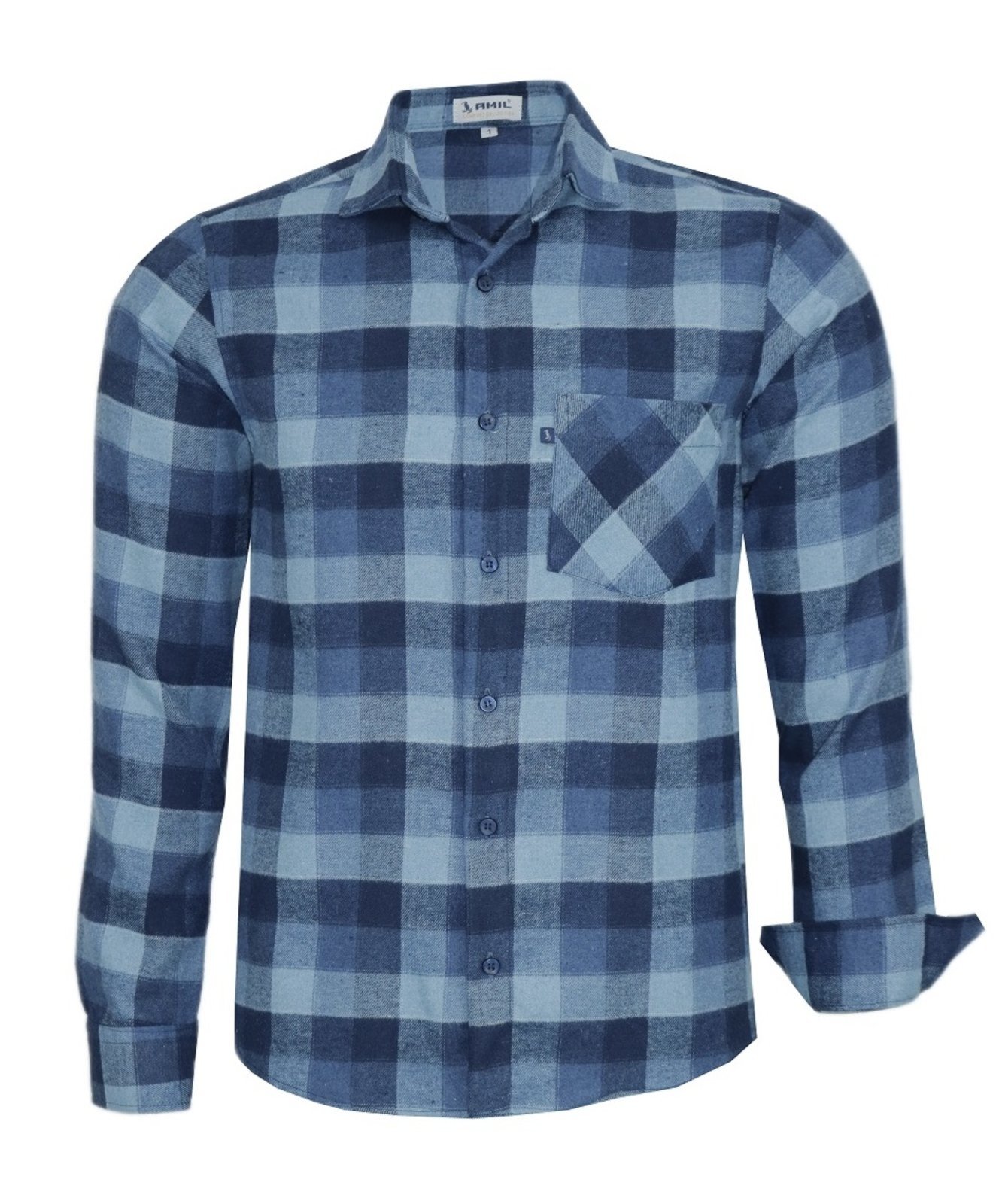 Camisa Flanela Xadrez Amil Cinambar Comfort Com Bolso Manga longa Lançamento Azul