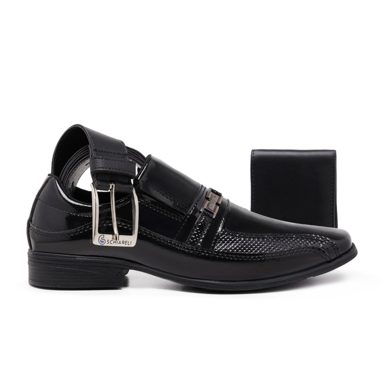 Kit Sapato Masculino Social Com Cinto e Carteira Verniz Casamento Trabalhar Em Loja 836 Preto Verniz