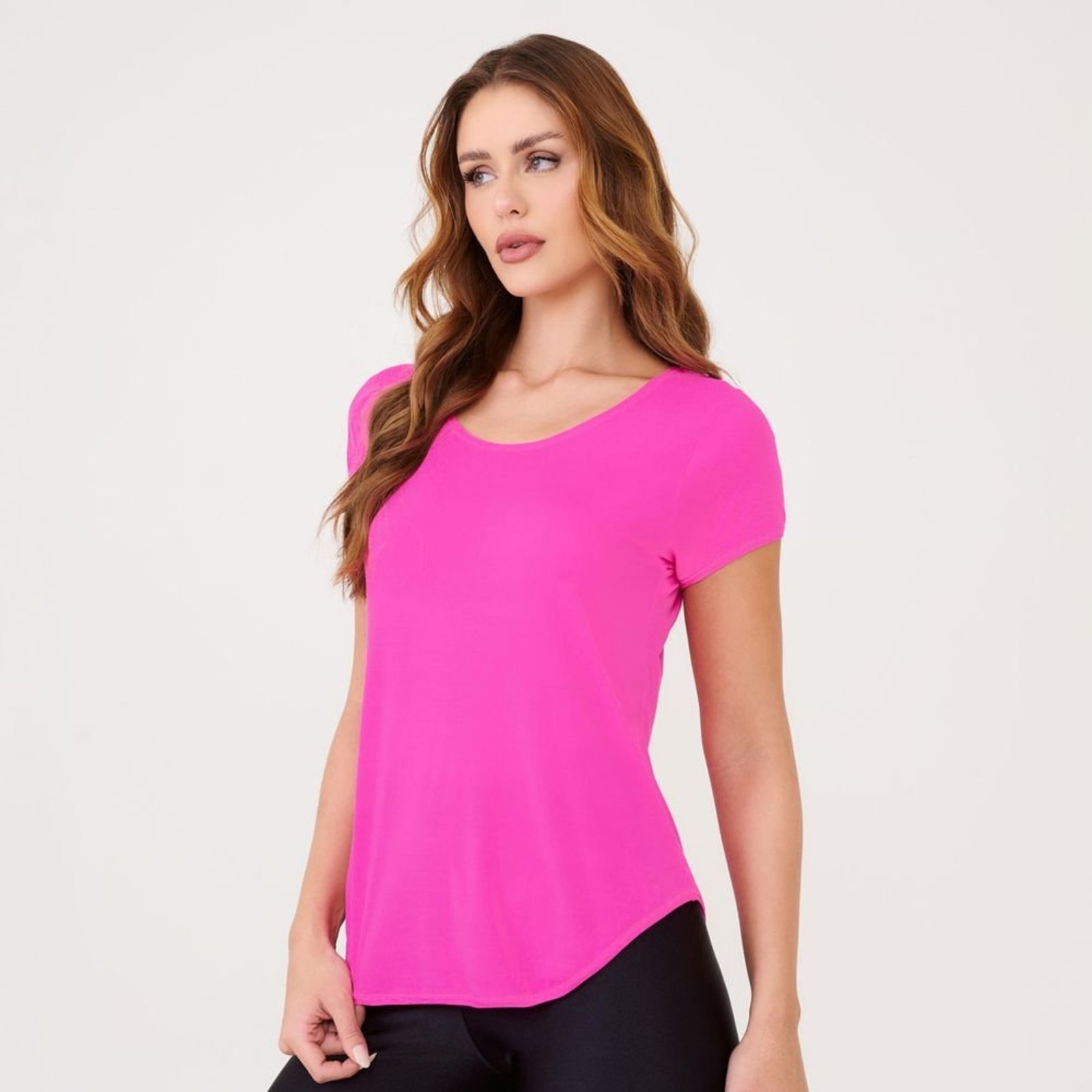 Camiseta Básica Rosa Pink Microfibra Donna Carioca