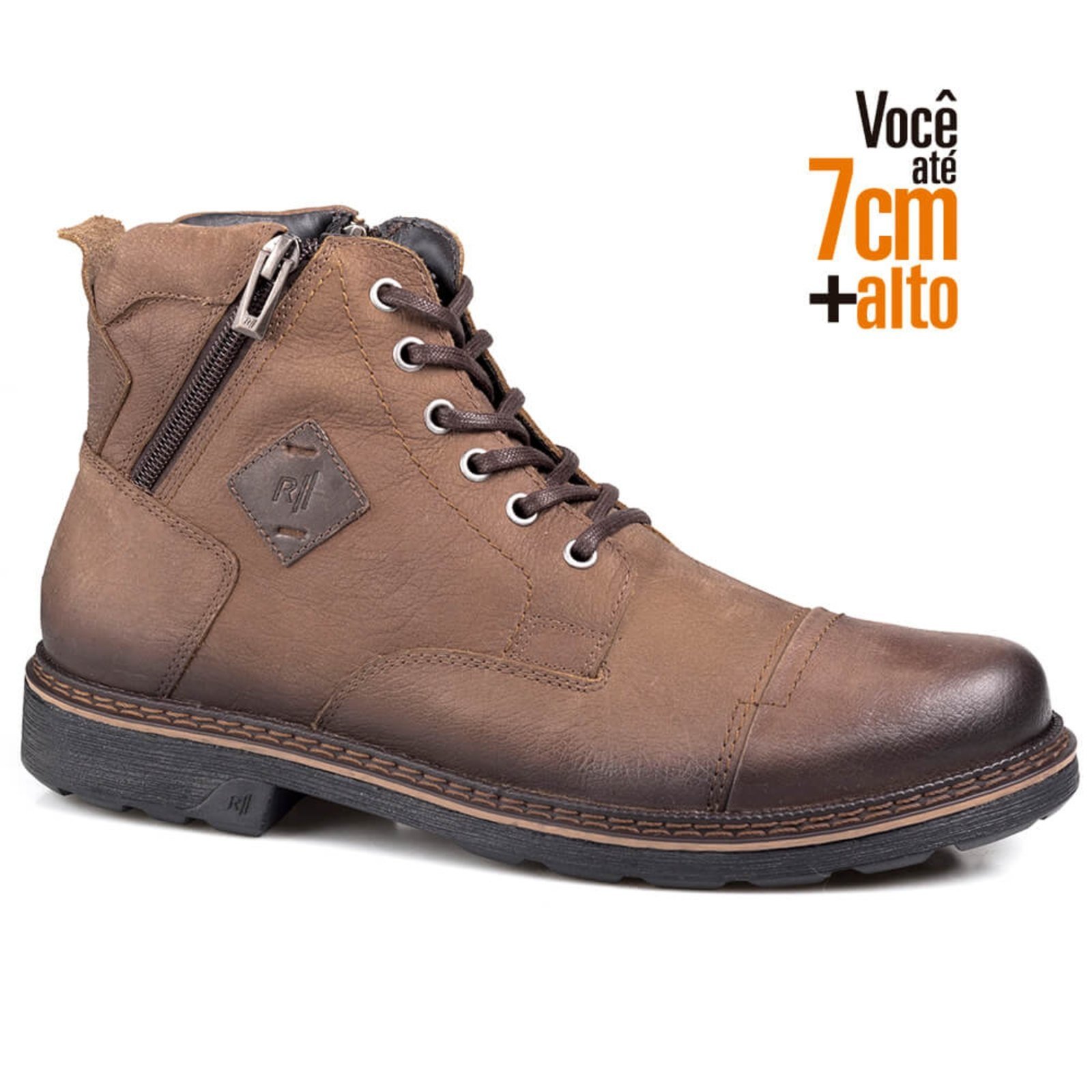 Bota Rafarillo Masculina Couro Zíper Aumenta Altura Casual Havana