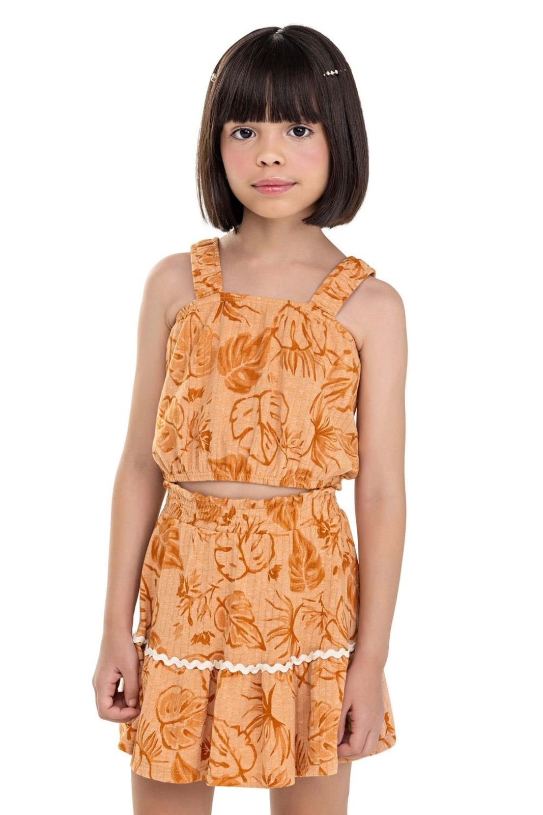 Infantil - Conjunto Menina Folhas Tropical Colorittá Marrom