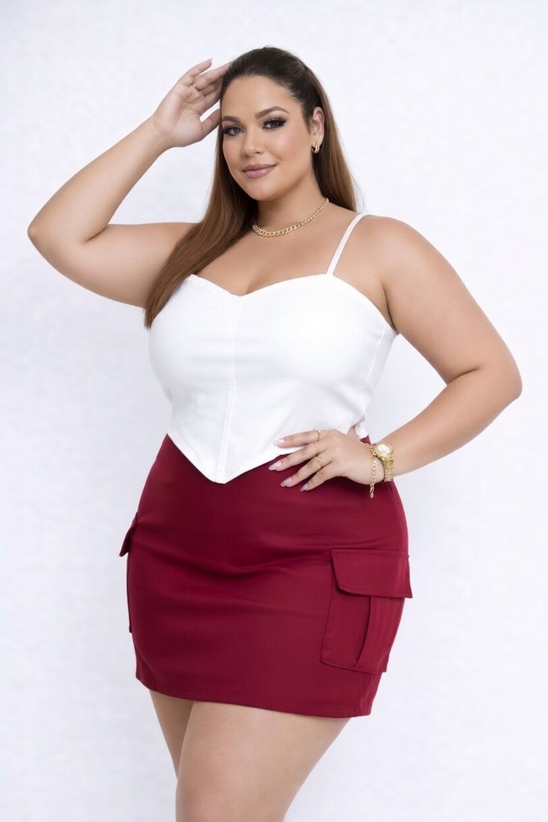 Saia Plus Size D Bell Outlet Fashion Cargo Vermelho