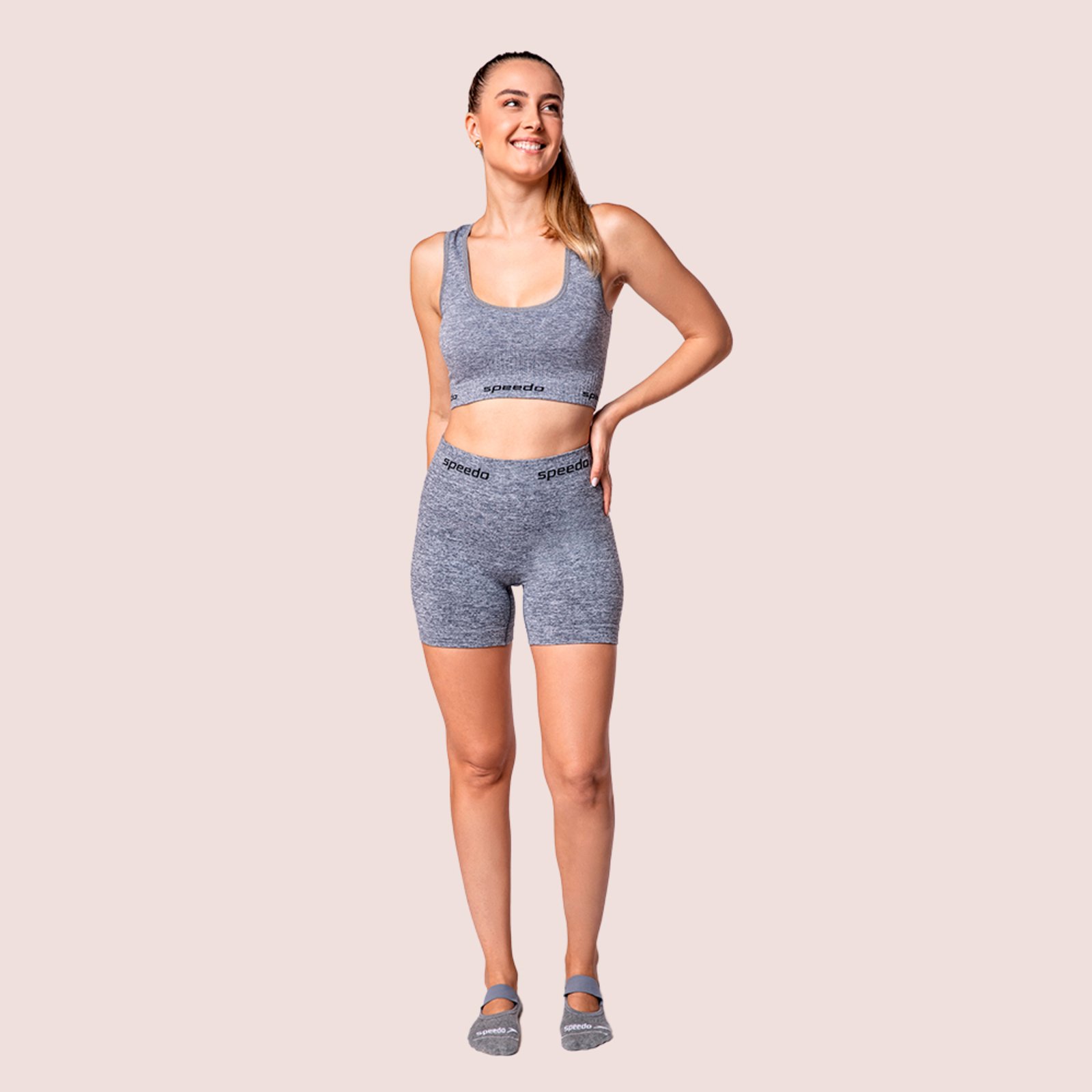 Shorts Feminino Speedo Treino Canelado Com Elastano Mescla