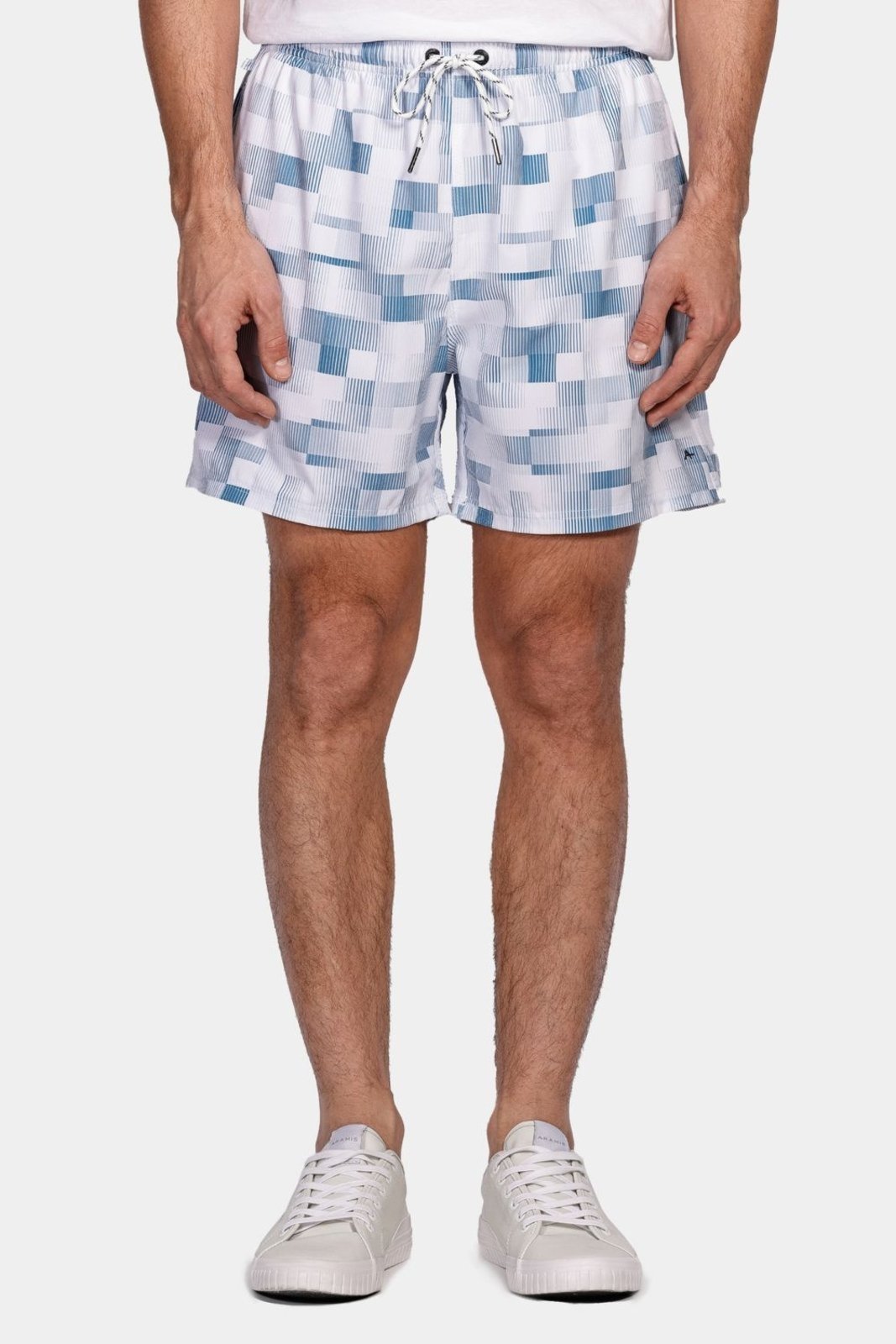 Shorts Aramis de Elástico Estampado Pixel Azul Médio