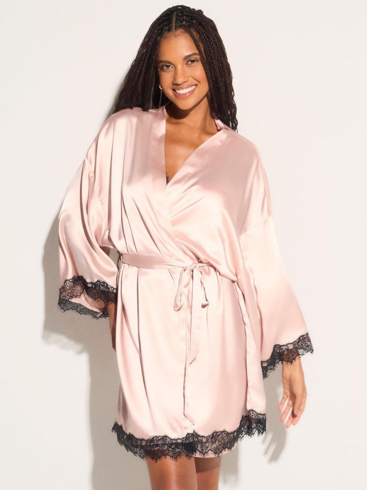 Kit Camisola e Robe Cetim Renda Angelina Nude