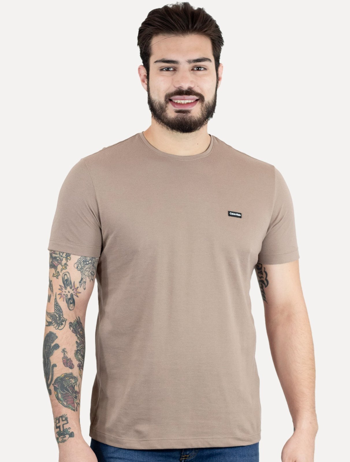 Camiseta Calvin Klein Masculina Piquet Orgânico Cáqui