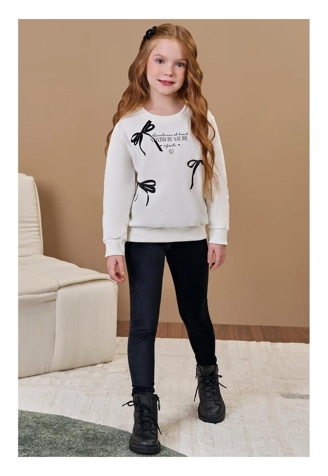 Infantil - Conjunto Calça Legging Blusa Laços Infanti 10 Cinza