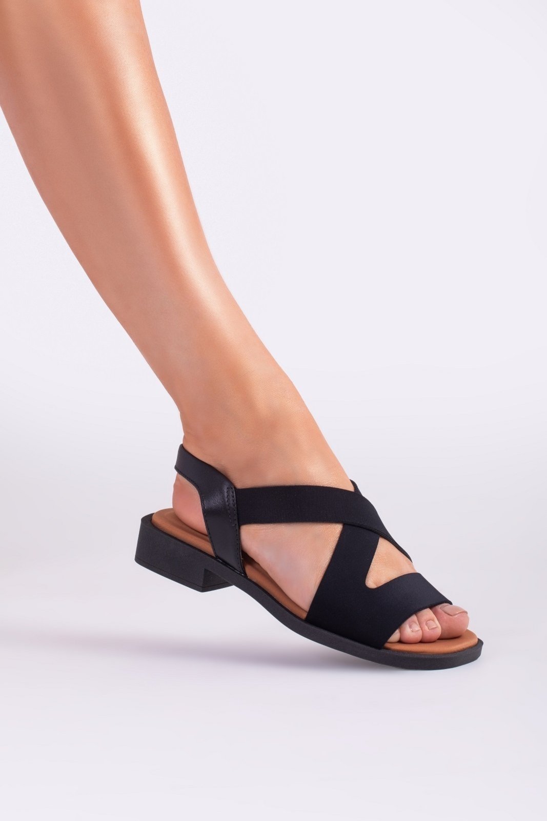 Sandália Feminina Tecnolycra/Couro Preto/Baked