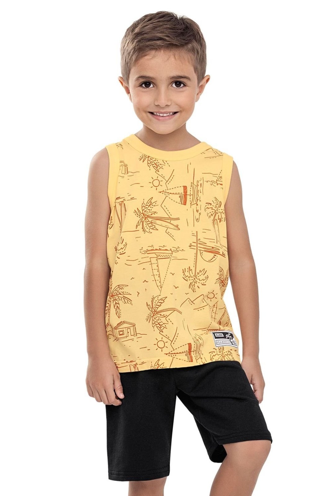 Vista 2 Infantil - Conjunto Curto Menino Praiano Elian amarelo Elian amarelo