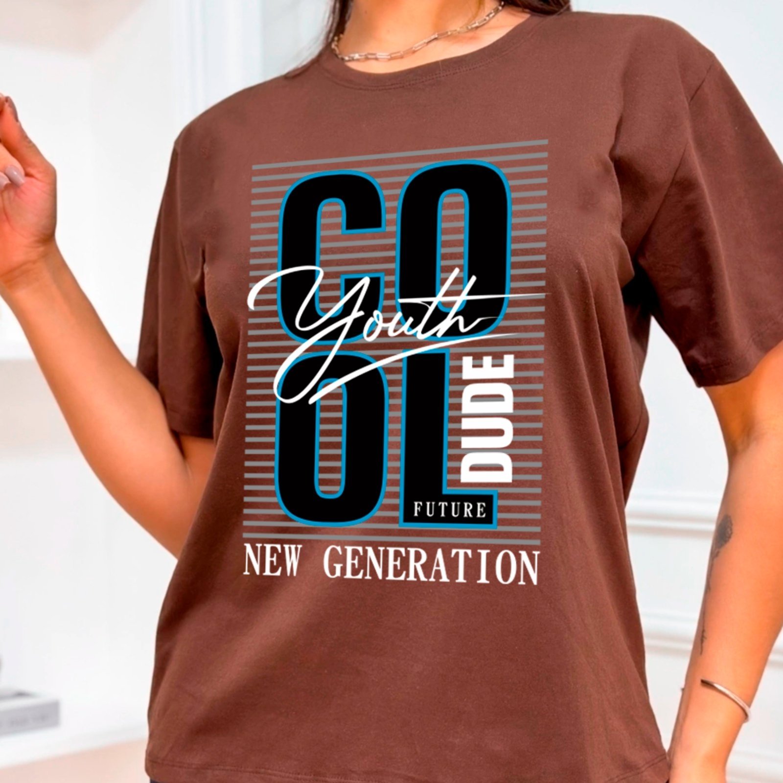 Camiseta Ousy Unissex Go Youth Dude Future New Generation Básica Marrom