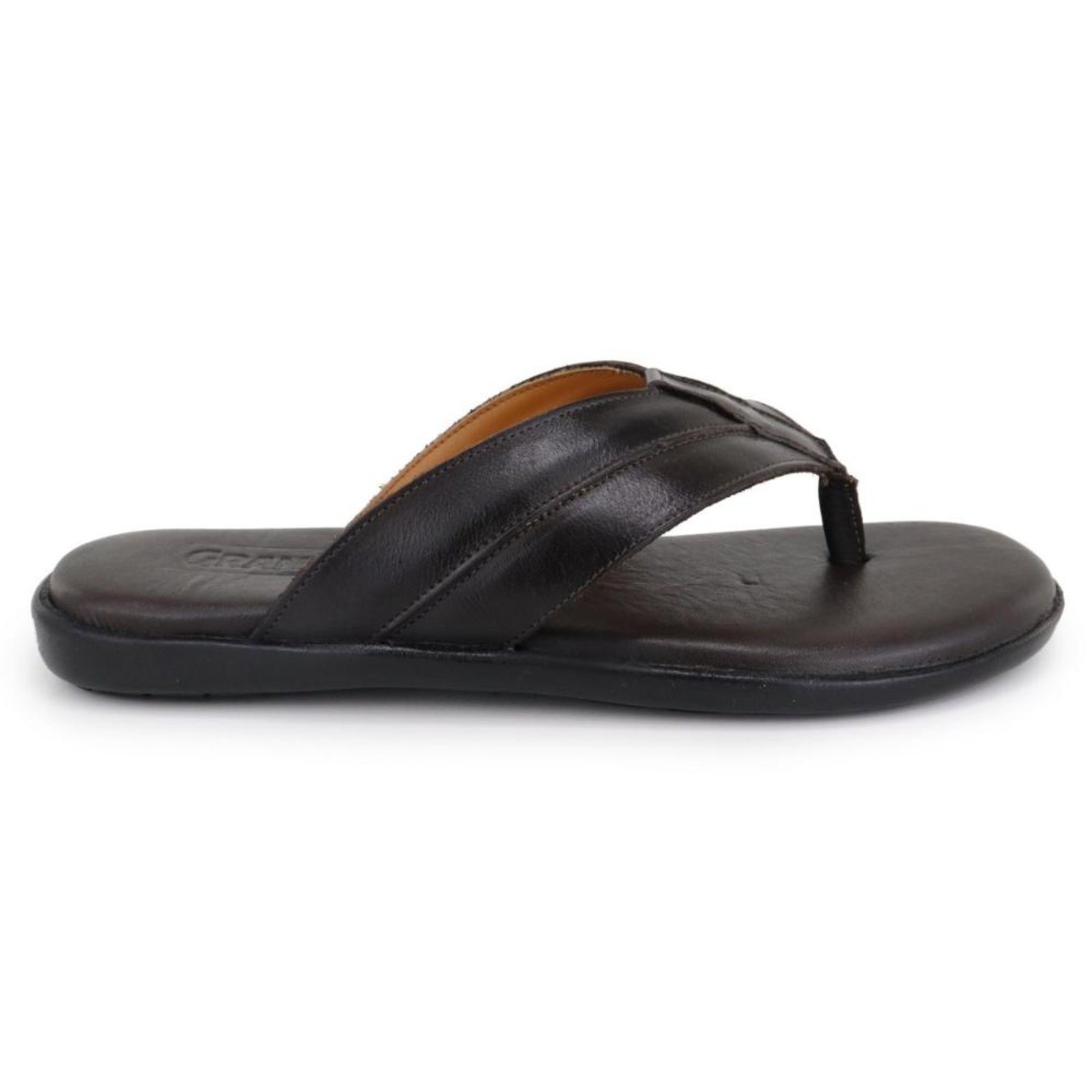 Chinelo Masculino Couro de Dedo Forro Confortável Slides Café 37 Café