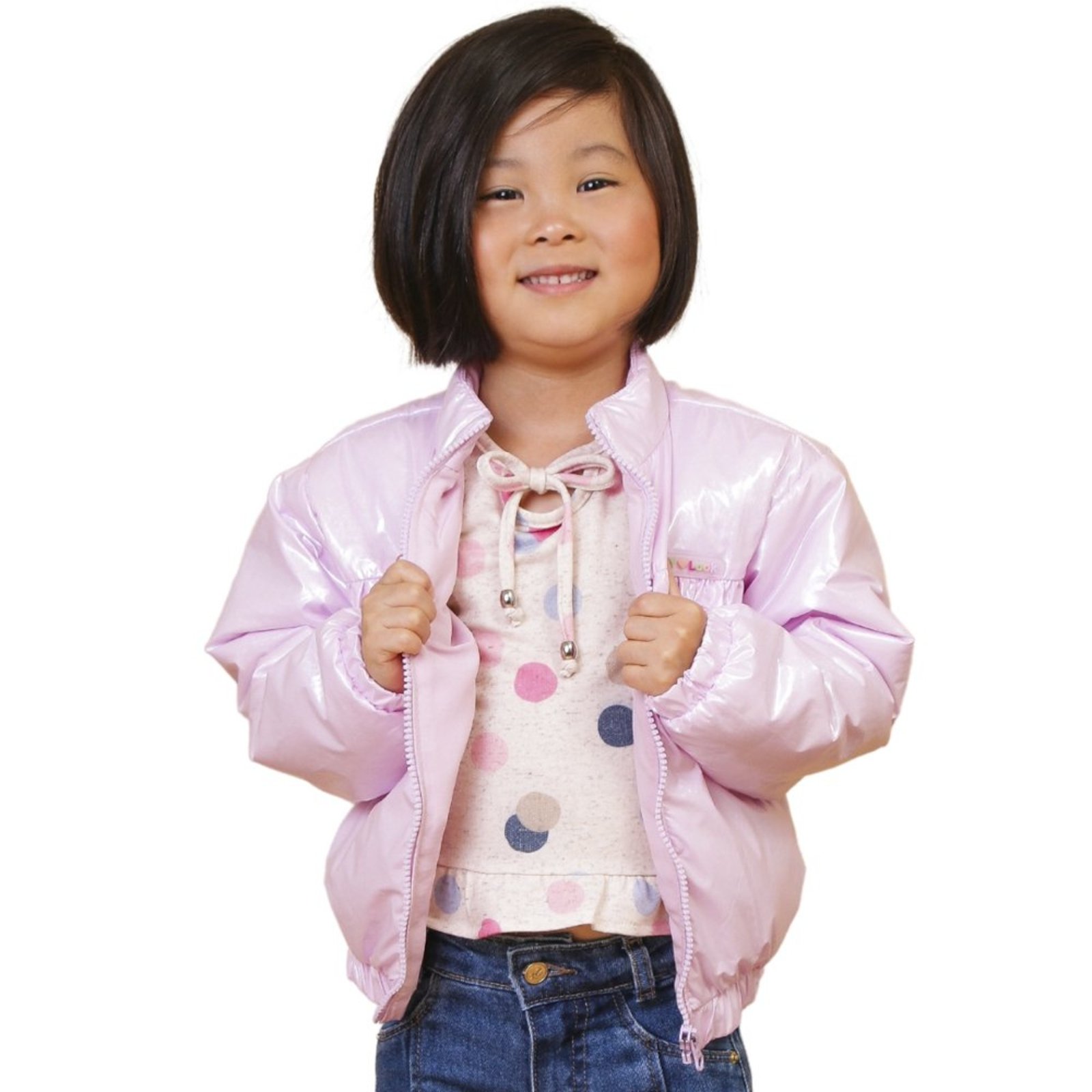 Infantil - Jaqueta Look Jeans Puff Holográfica Lilás