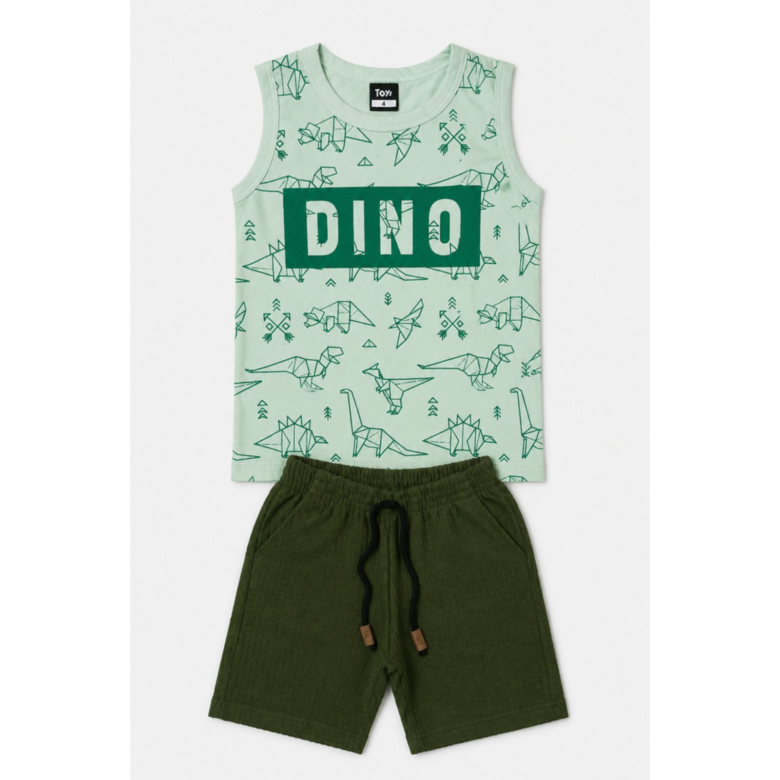 Infantil - Conjunto Menino Verão Dino Regata + Bermuda Kangulu
