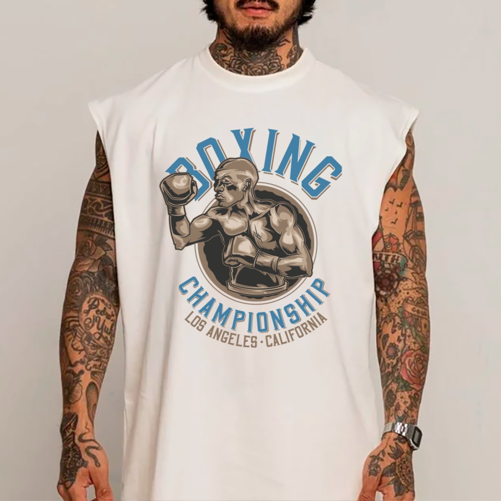 Camiseta Regata Machão Ousy Boxing Championship Califórnia Oversized Masculina Branco