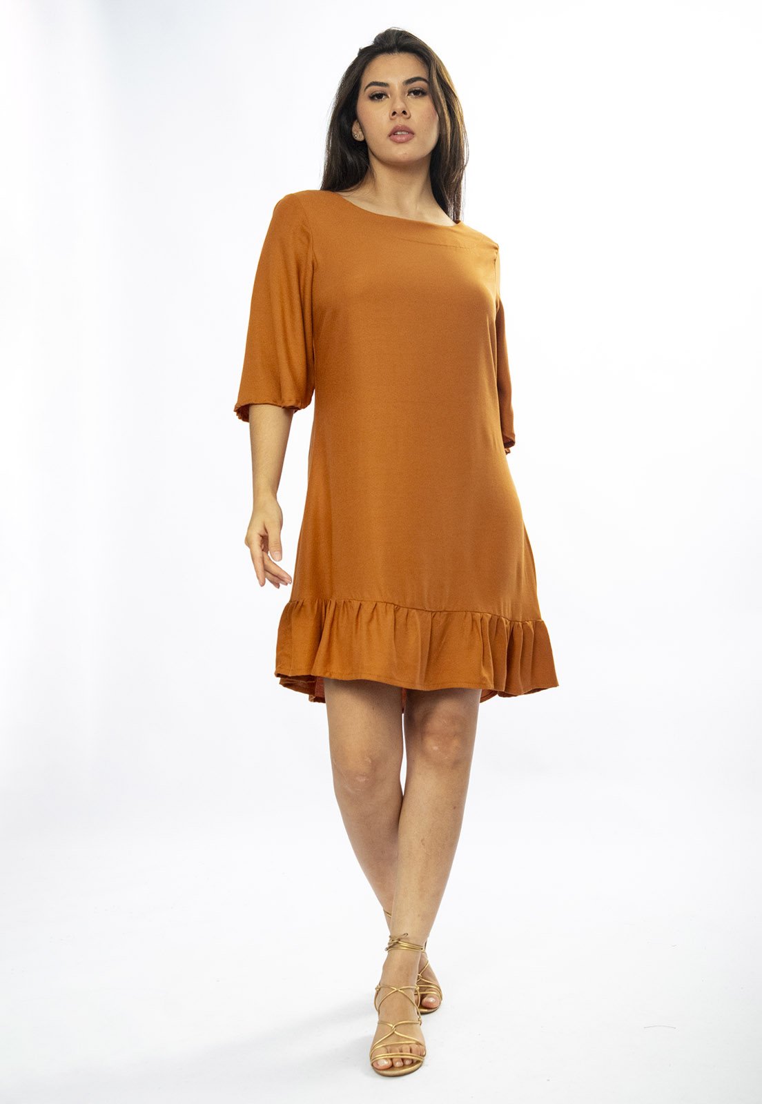 Vestido Amazonia Vital Curto Viscose Mostarda