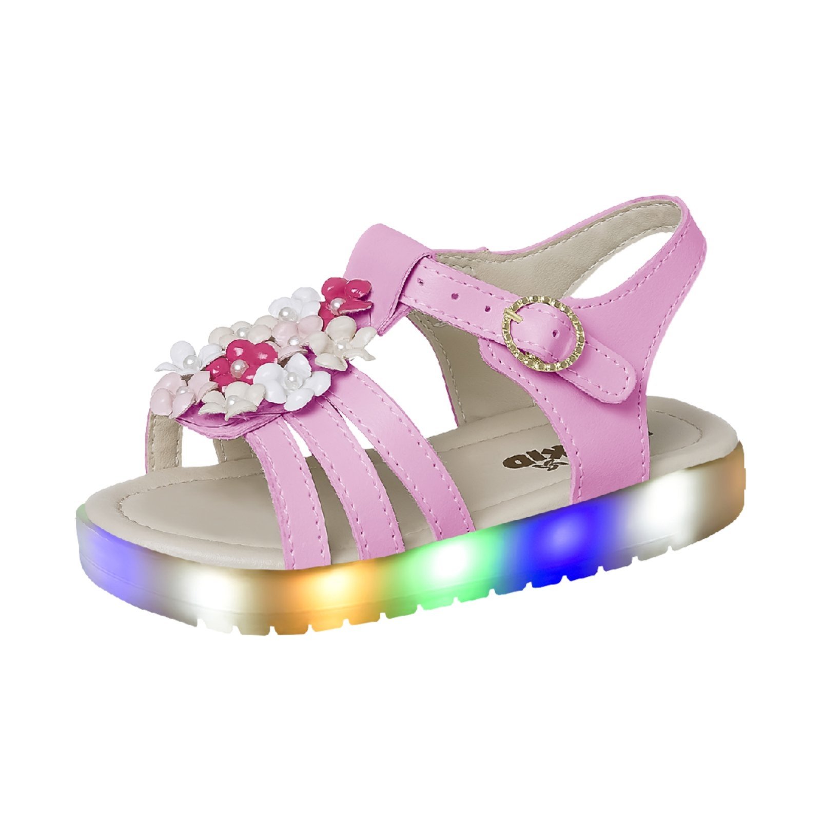 Infantil - Sandália Beakid Menina Luz Led Que Acende Com Flor Rosa