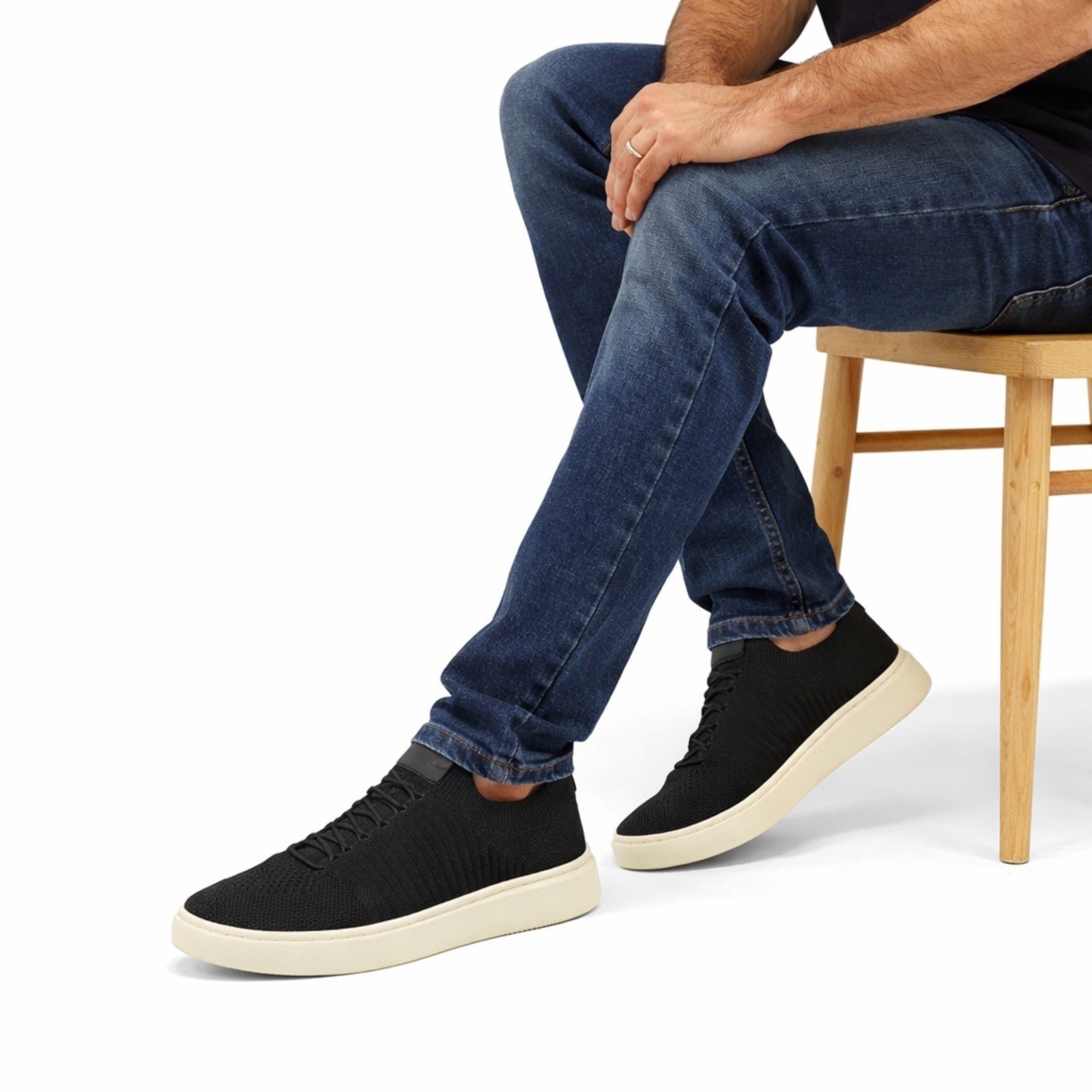 Tênis Masculino Knit Sapatenis Casual Moderno Elegante Confortavel Preto