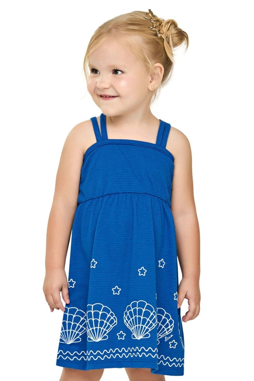 Vista 2 Infantil - Vestido Menina Conchas Texturizado Elian laranja Elian laranja