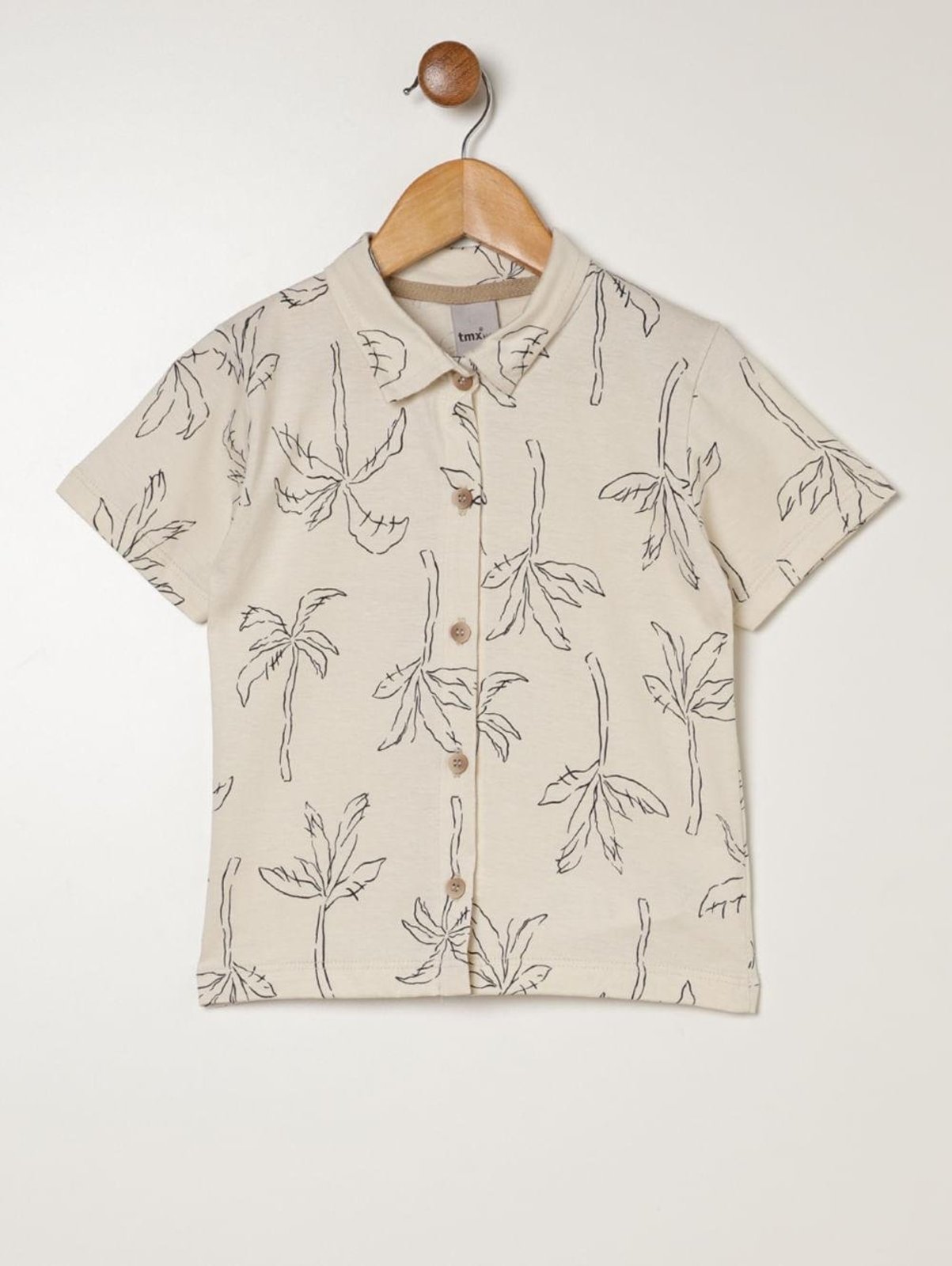 Infantil - Camisa Estampada Manga Curta Para Menino- OFF WHITE/PRETO