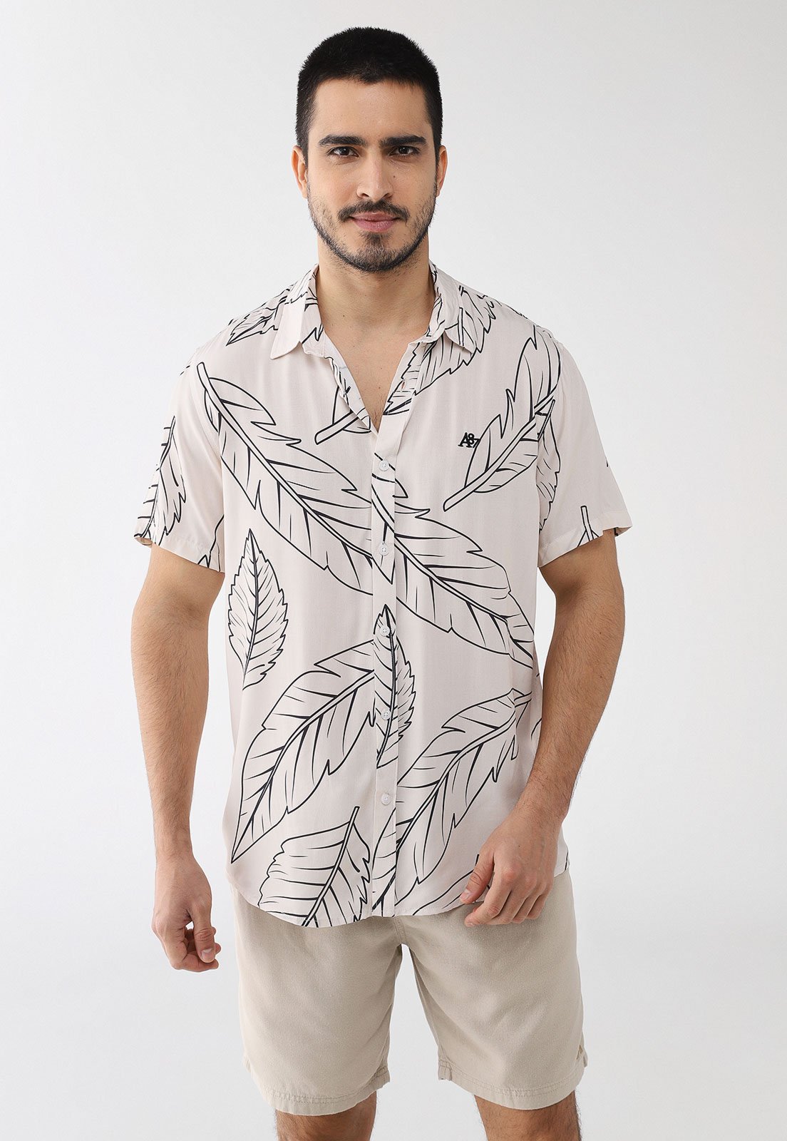 Camisa Masculina Aeropostale Estampa Folhas Branco e Preto
