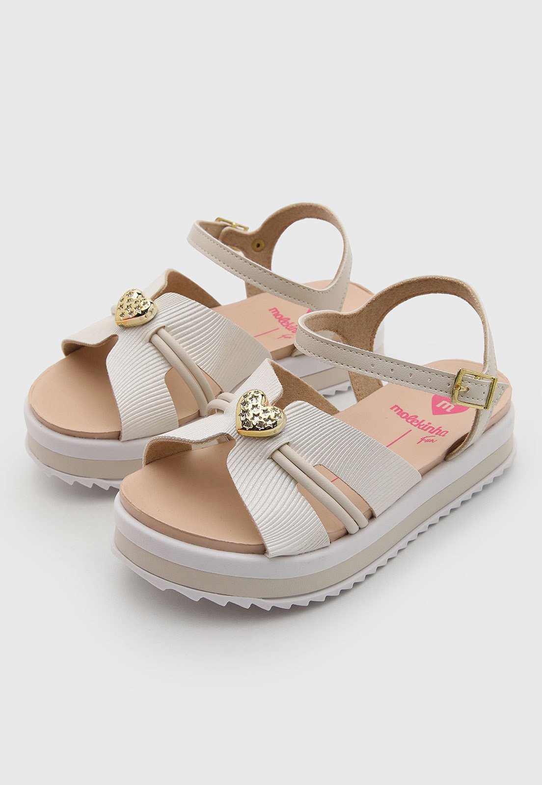 Infantil - Sandália Molekinha Plataforma Tratorada Coração Bege