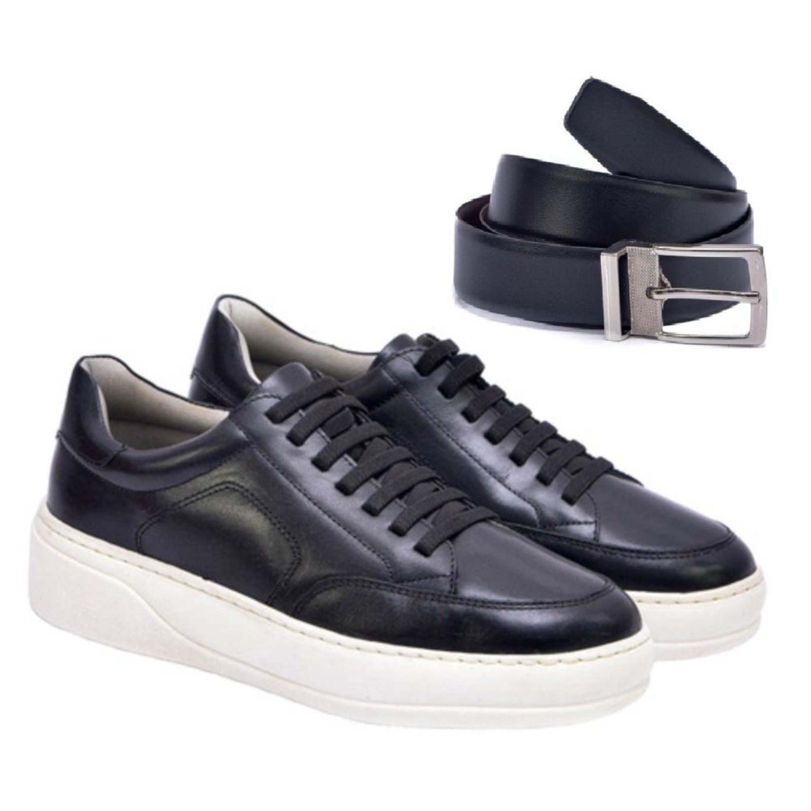 Kit Tênis Casual Ferrara Couro + Cinto Preto