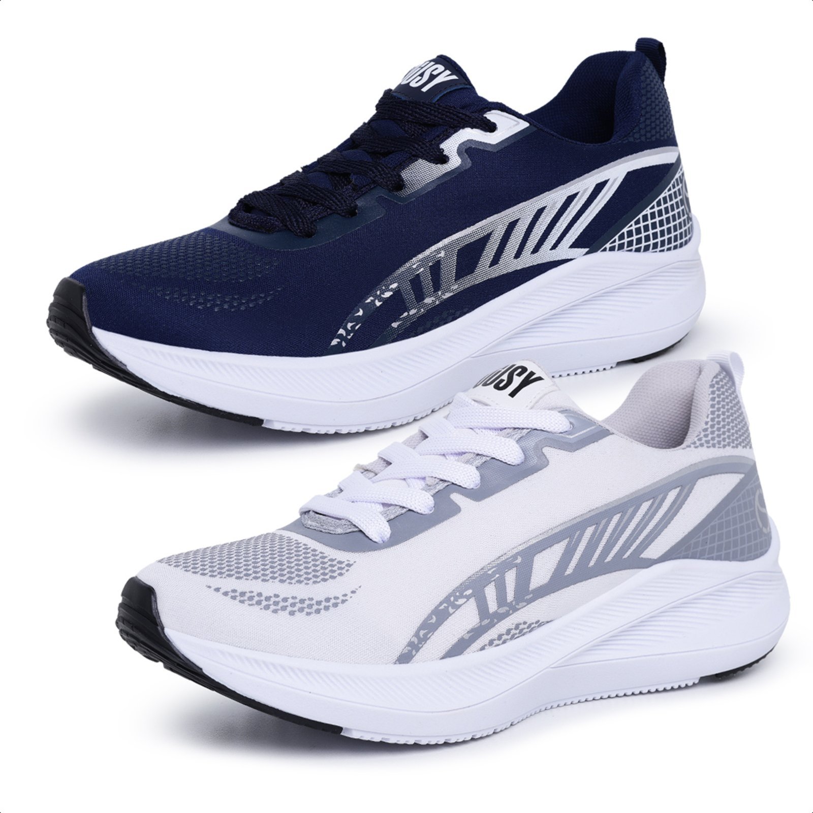 2 Pares Tênis Esportivo Masculino Feminino Para Bike Azul Marinho e Branco Combo Promocional
