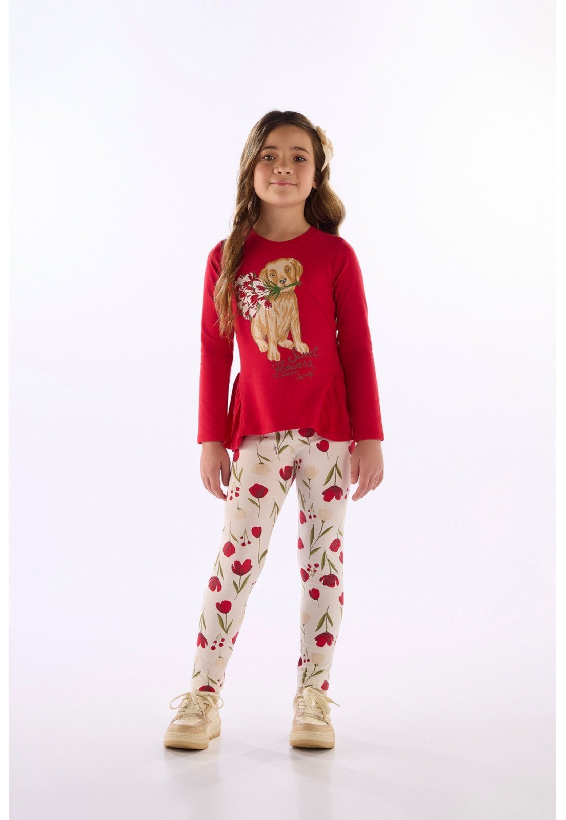 Infantil - Conjunto Blusa Babado e Legging Quimby Rosa