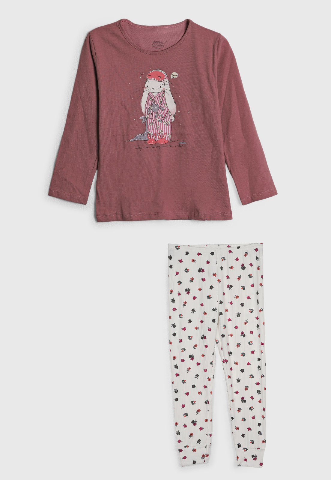 Pijama Elian Detalhe Personagem e Floral Rosa