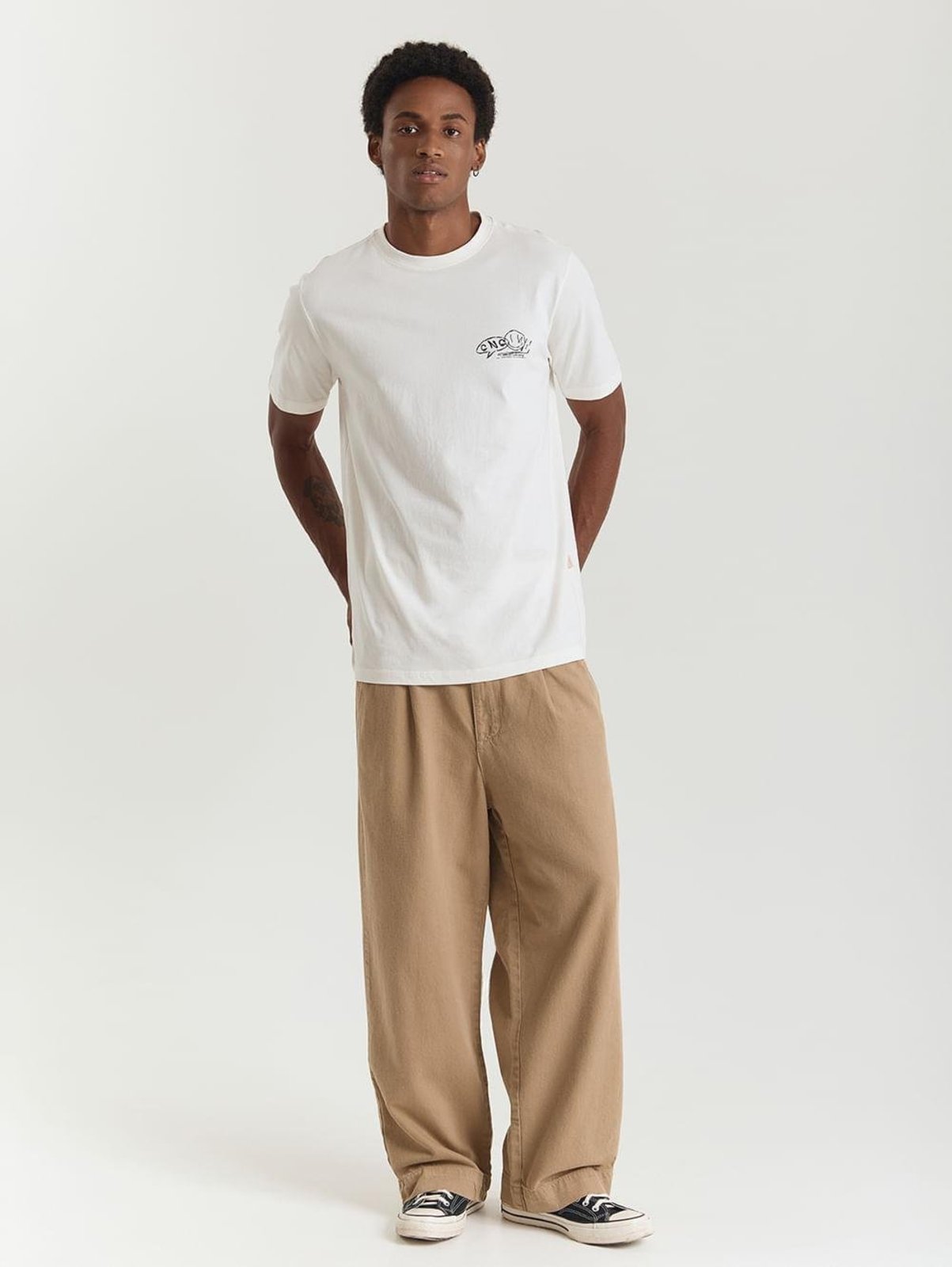 Calça sarja masculina baggy Bolso-Faca bege