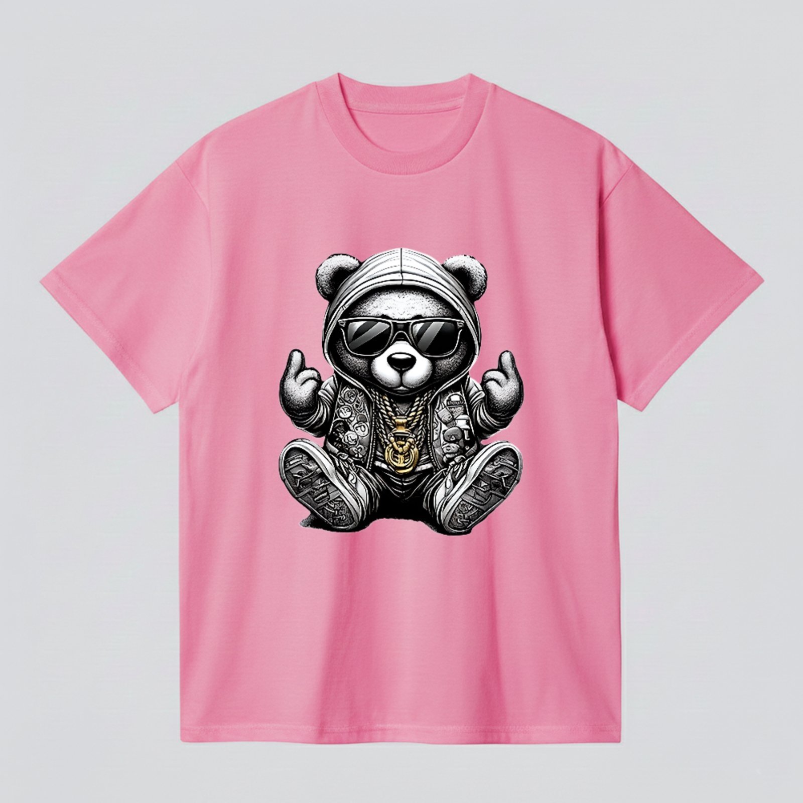 Camiseta Básica Panda Hip Hop Style Unissex Rosa