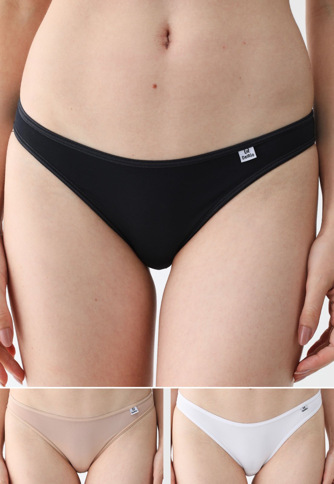 Kit 3pçs Calcinha DelRio Tanga Microfibra Preta