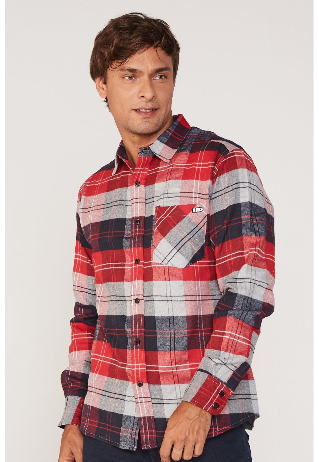 Camisa HD Manga Longa Xadrez Vermelha