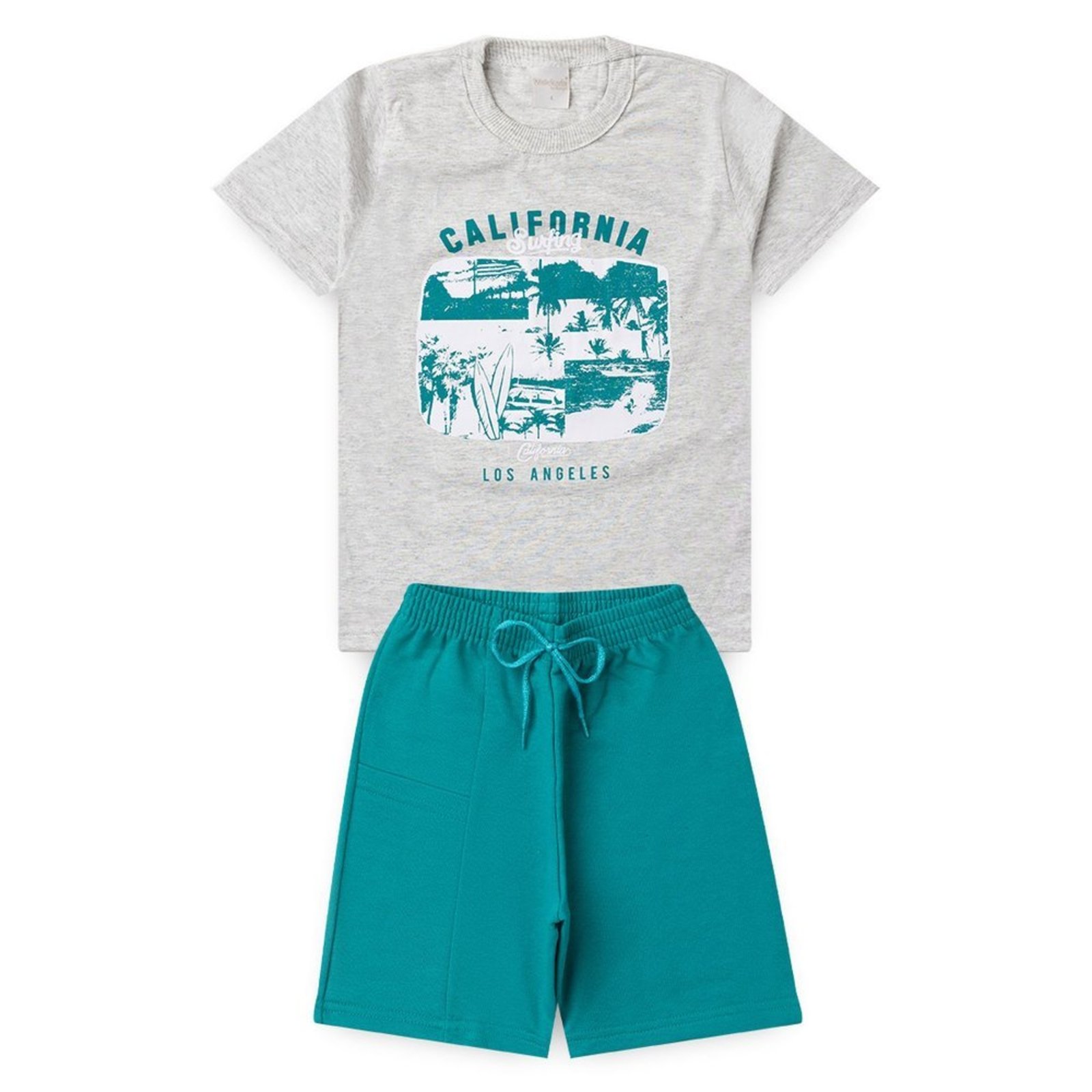 Infantil - Conjunto Verão Menino Mescla Camiseta e Bermuda com Bolso Surfe