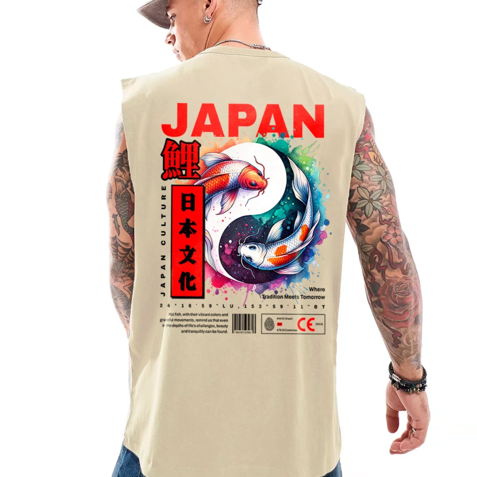 Camiseta Regata Machão Japão Koi Fish Yin Yang Street Off White