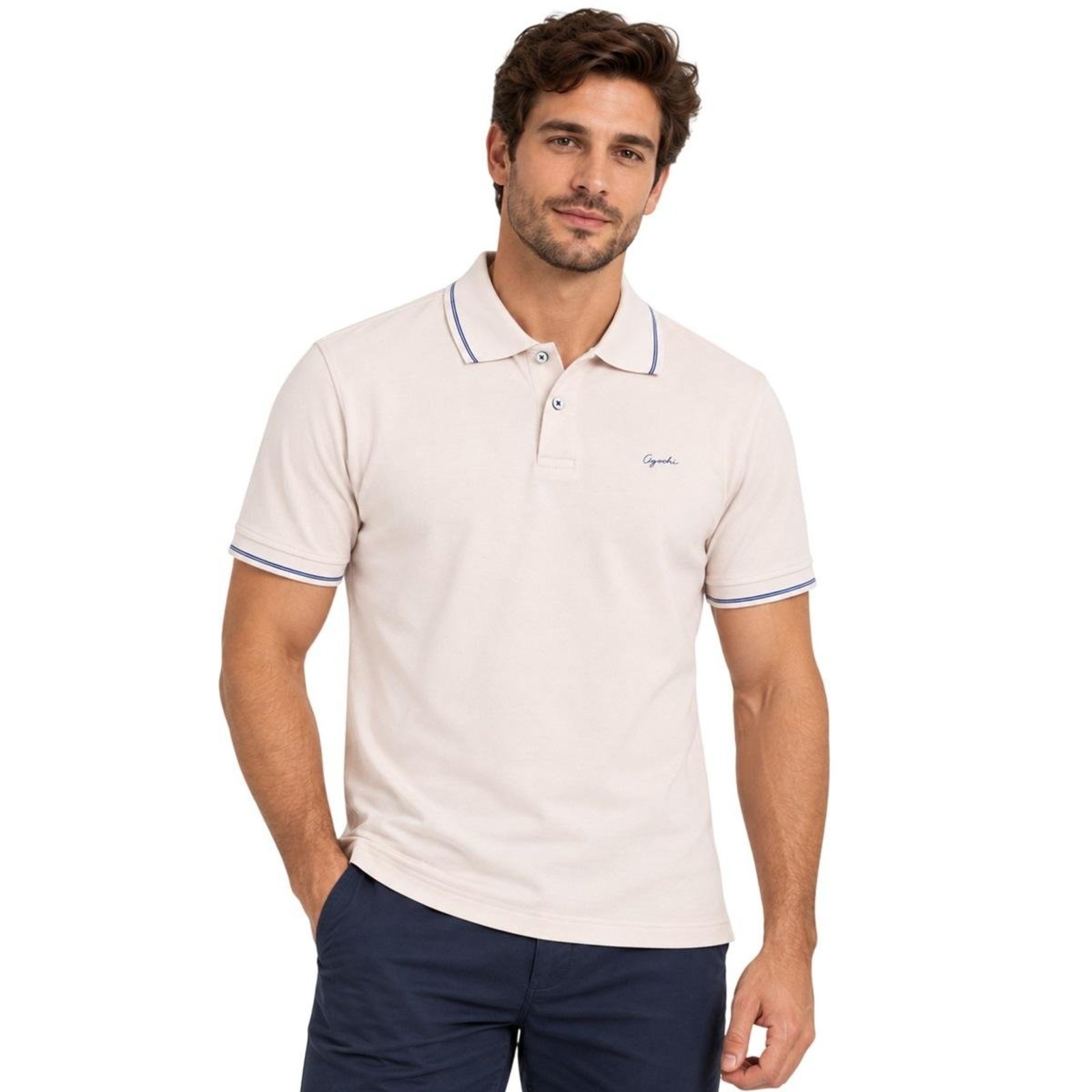 Camisa Polo Slim Masculina Ogochi 007494015 Rosa