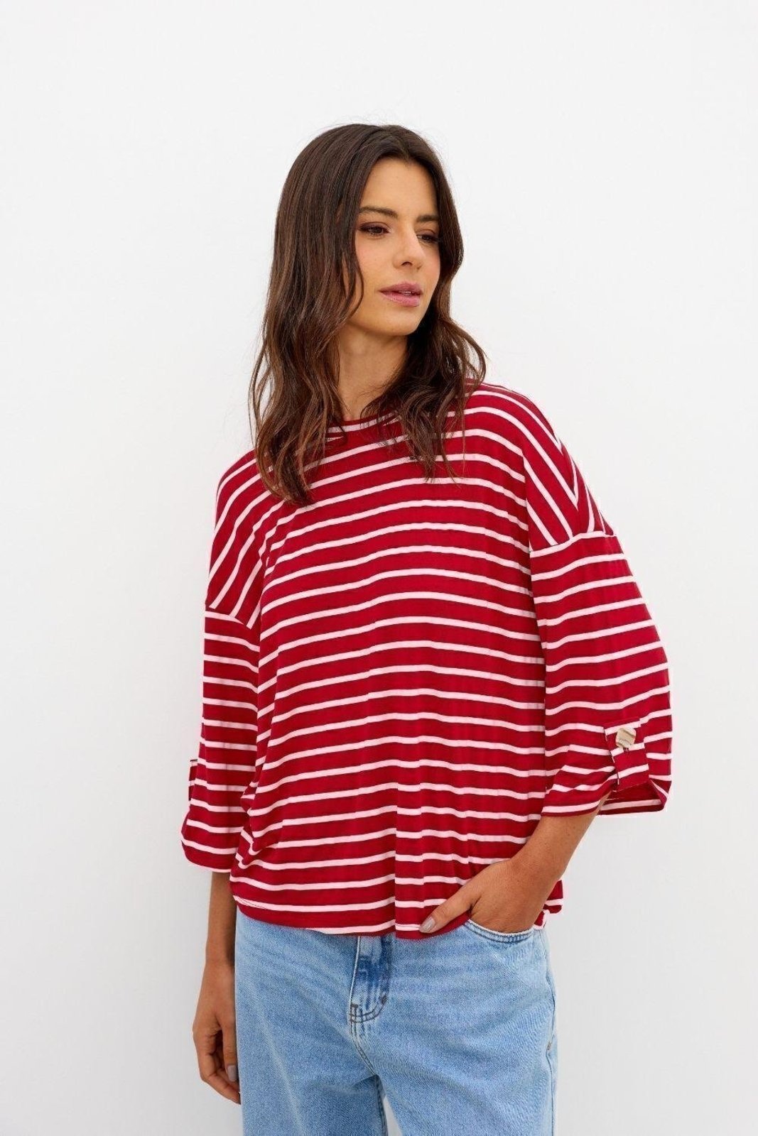 Camiseta Listrada Martingale Manga Ritmi Studio Vermelho
