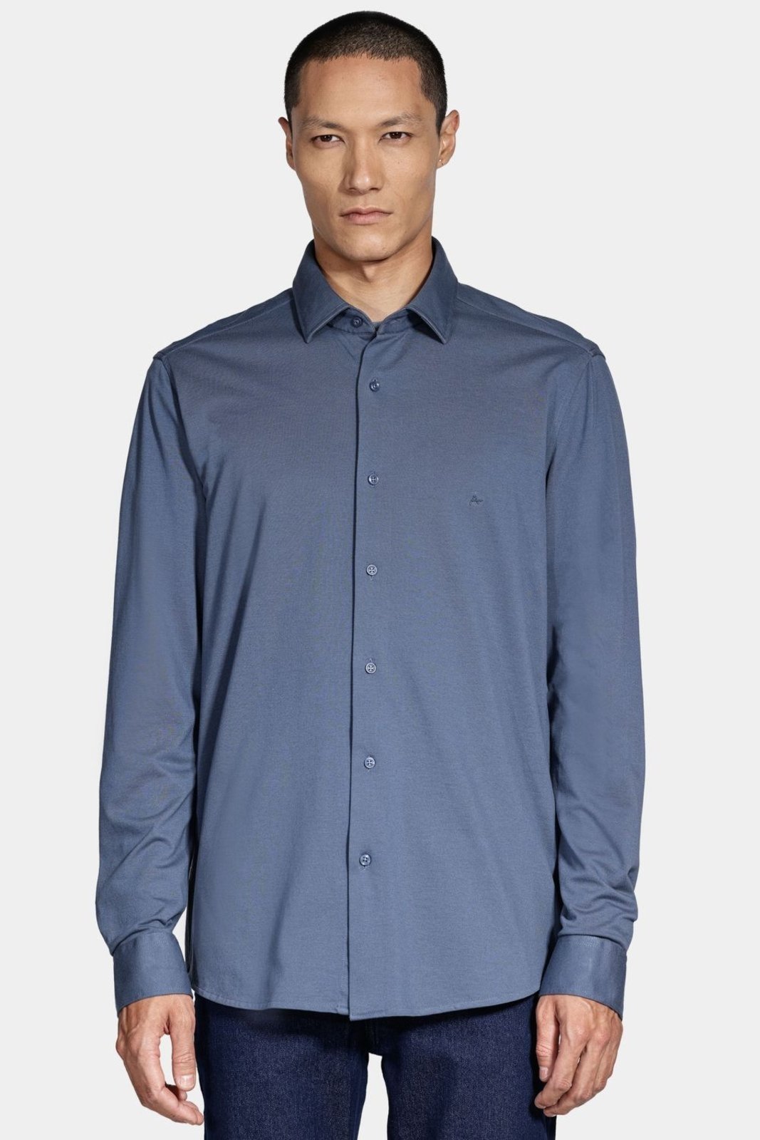 Camisa Aramis Manga Longa Slim Piquet de Malha Azul Escuro